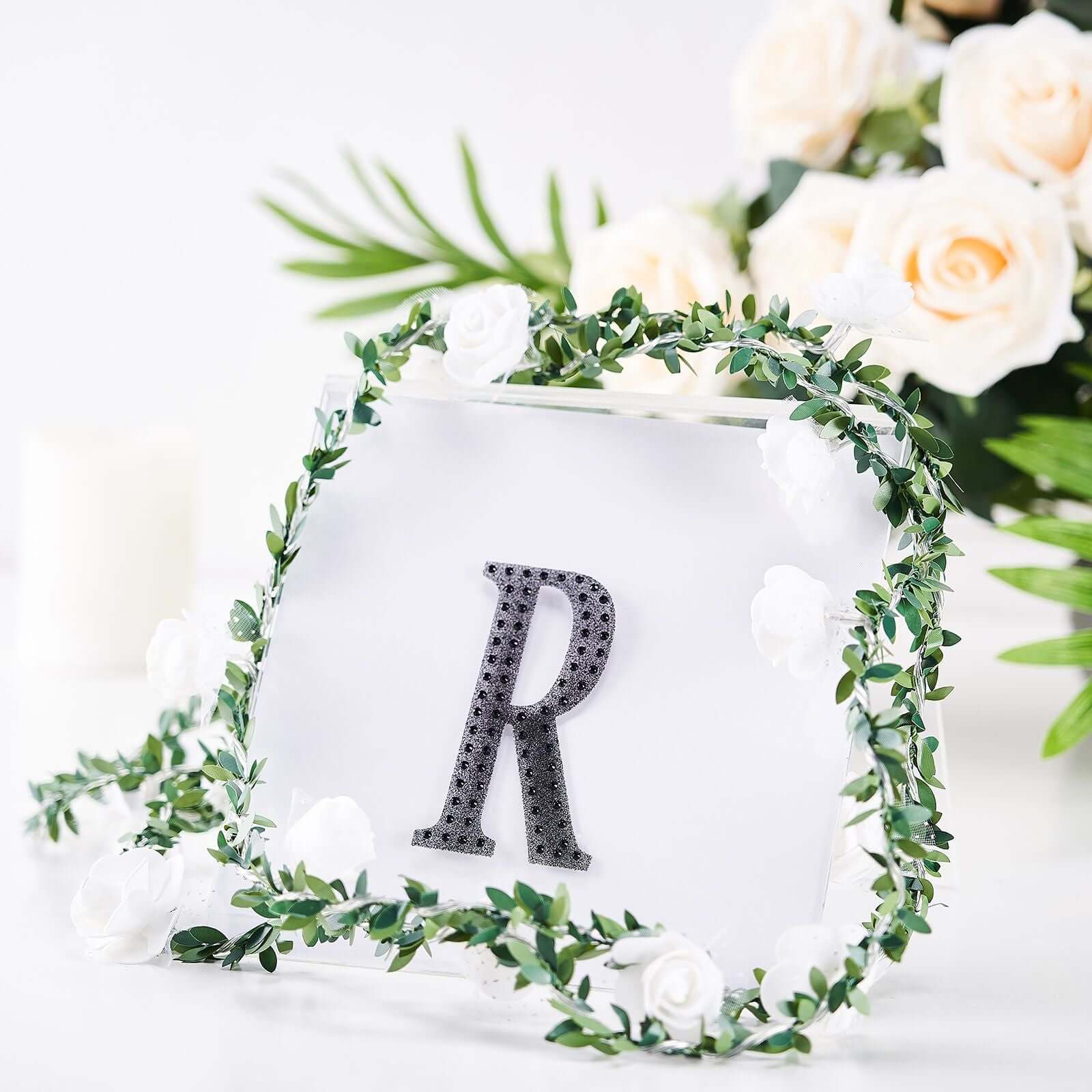 Decorative Rhinestone Alphabet "R" Letter Stickers 4", Black Glitter Adhesive Craft Letters - DIY Sparkle Embellishments - Image 2