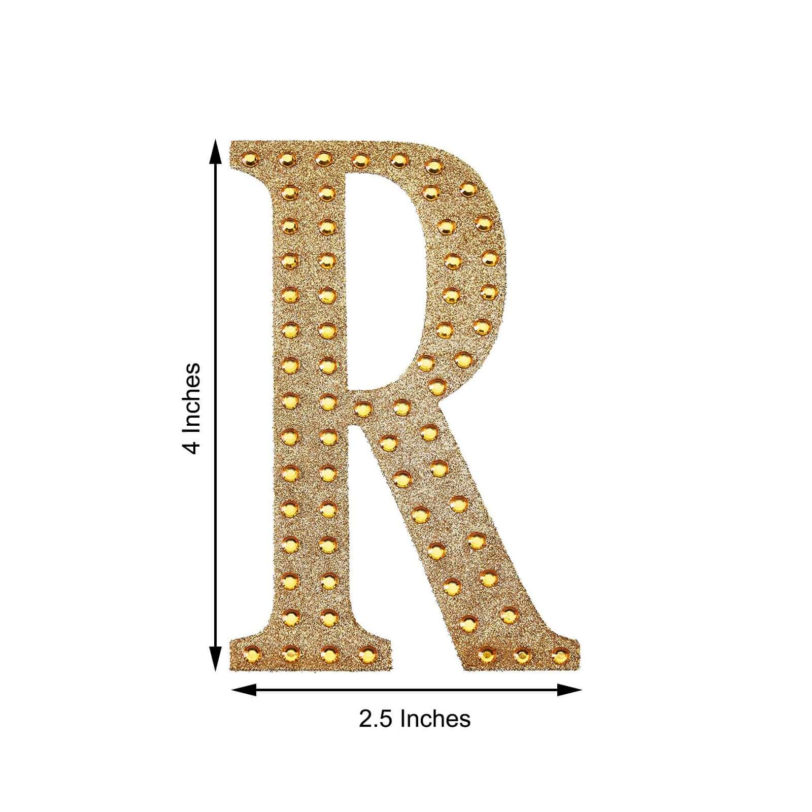 Decorative Rhinestone Alphabet "R" Letter Stickers 4", Gold Glitter Adhesive Craft Letters - DIY Sparkle Embellishments - Image 3