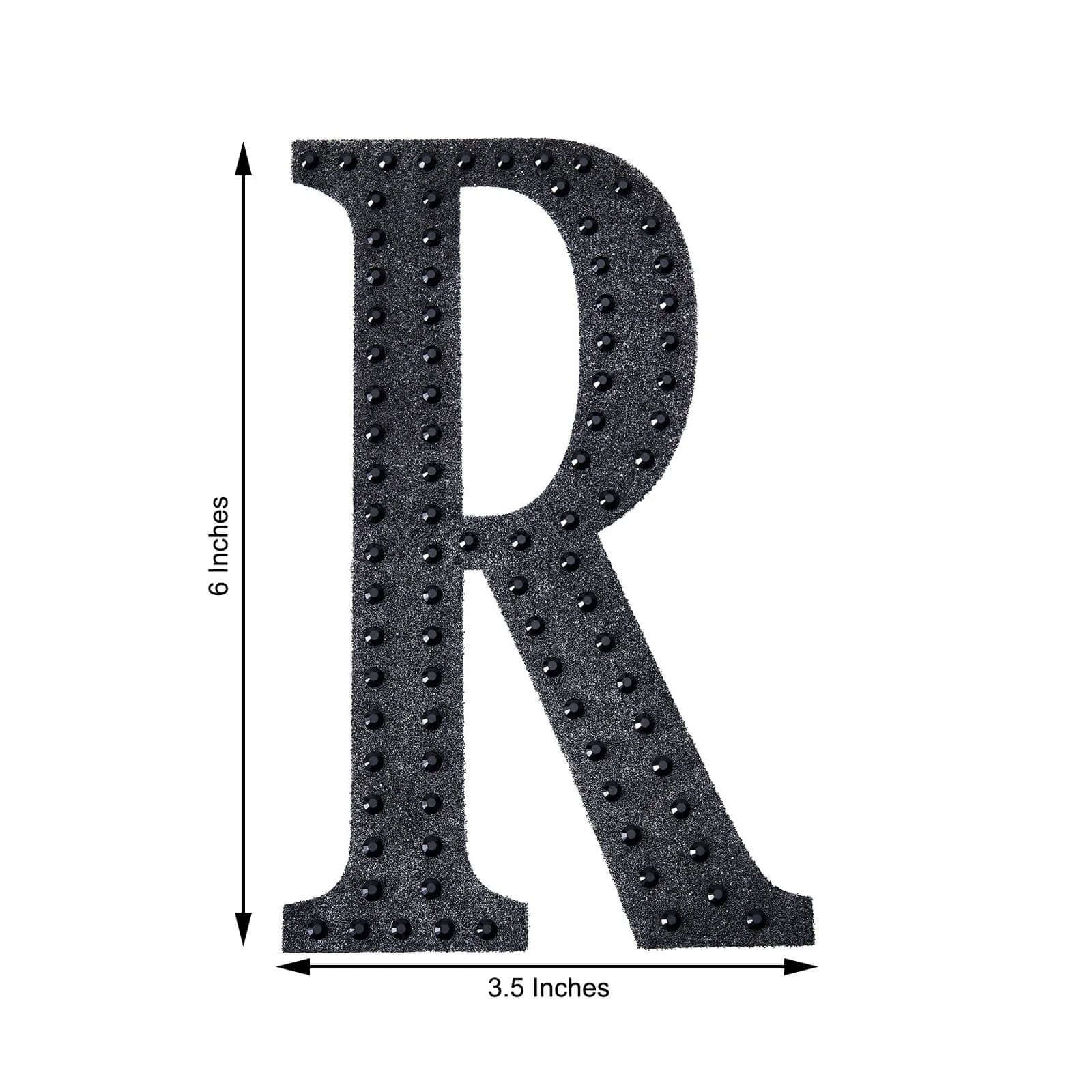 Decorative Rhinestone Alphabet "R" Letter Stickers 6", Black Glitter Adhesive Craft Letters - DIY Sparkle Embellishments - Image 3