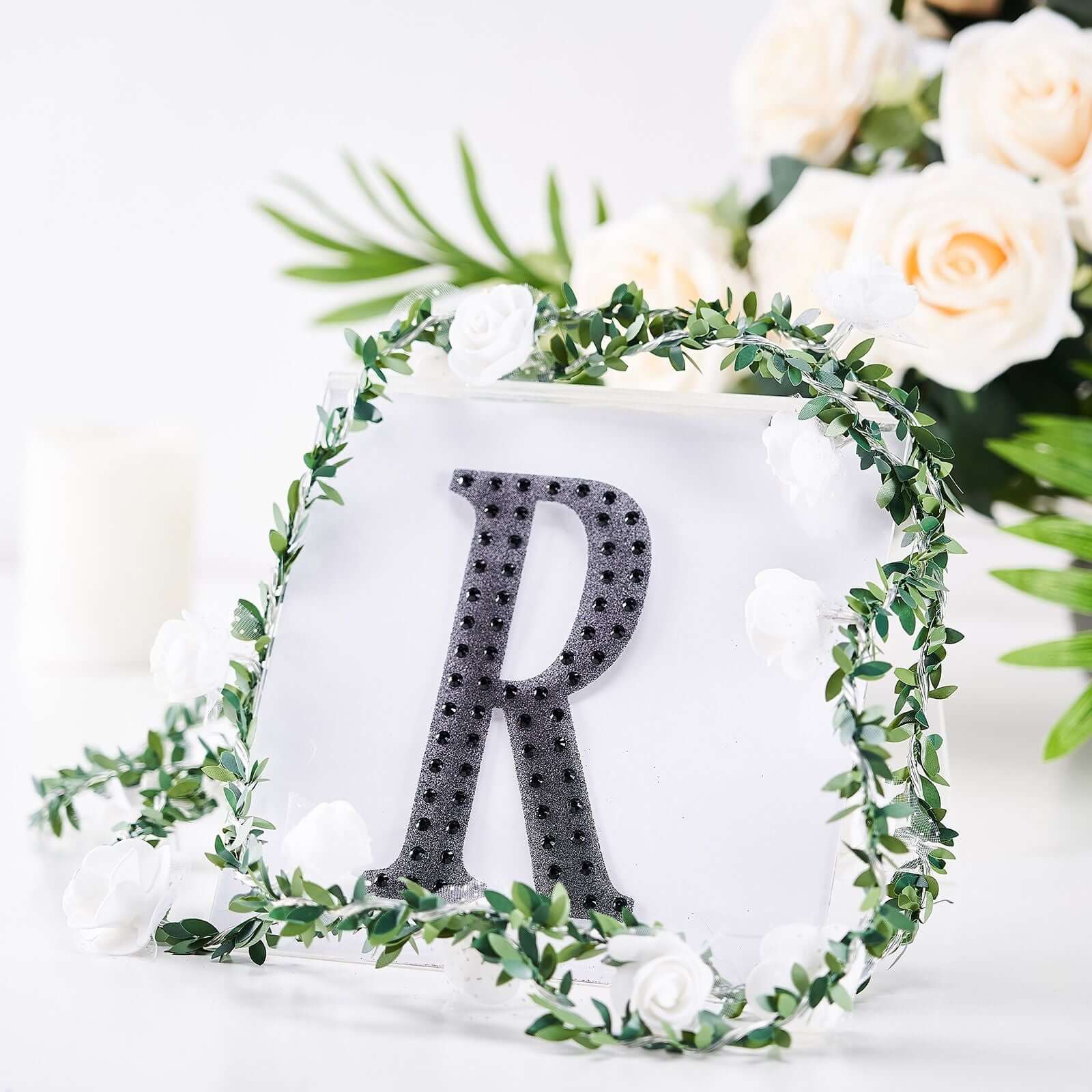 Decorative Rhinestone Alphabet "R" Letter Stickers 6", Black Glitter Adhesive Craft Letters - DIY Sparkle Embellishments - Image 7
