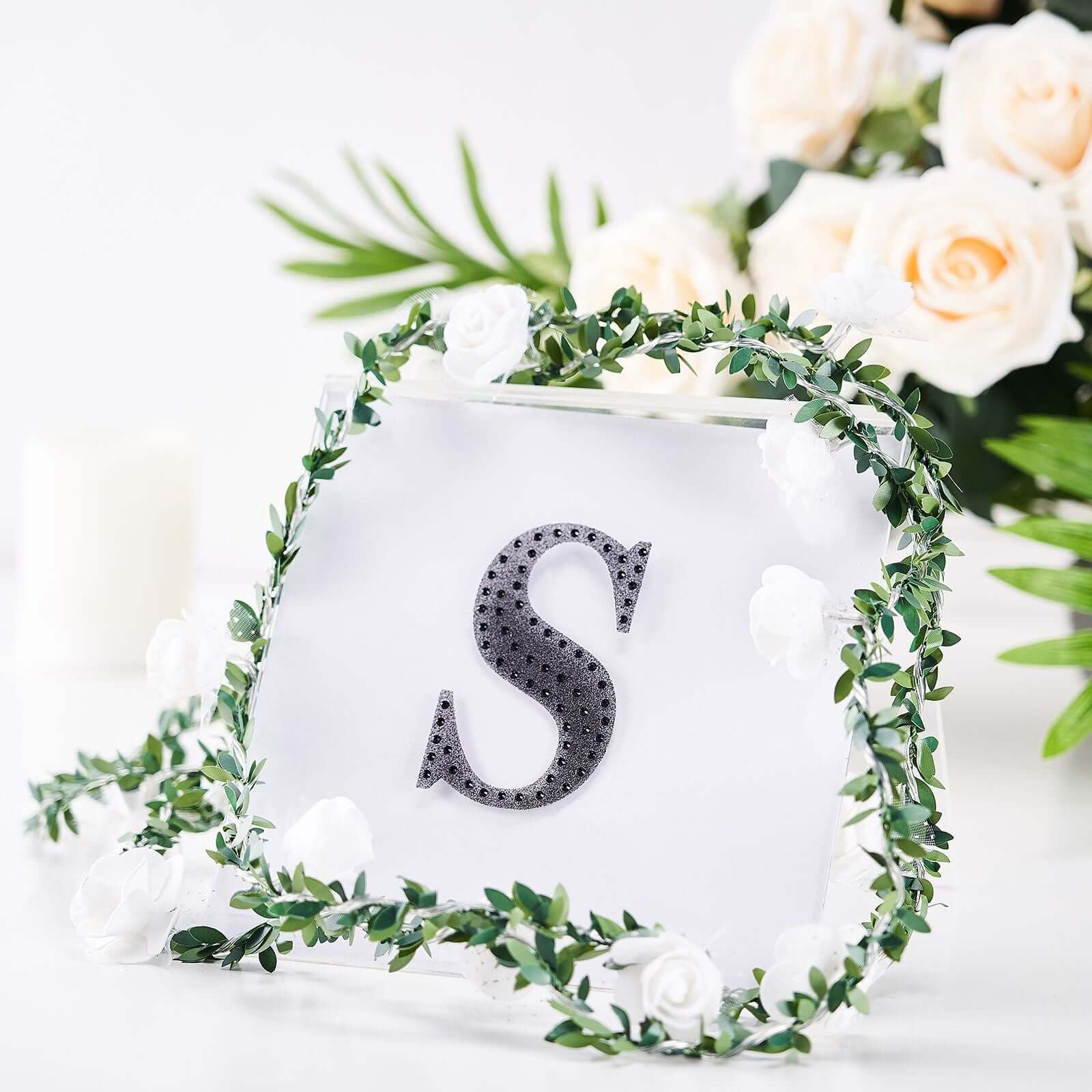 Decorative Rhinestone Alphabet "S" Letter Stickers 4", Black Glitter Adhesive Craft Letters - DIY Sparkle Embellishments - Image 2