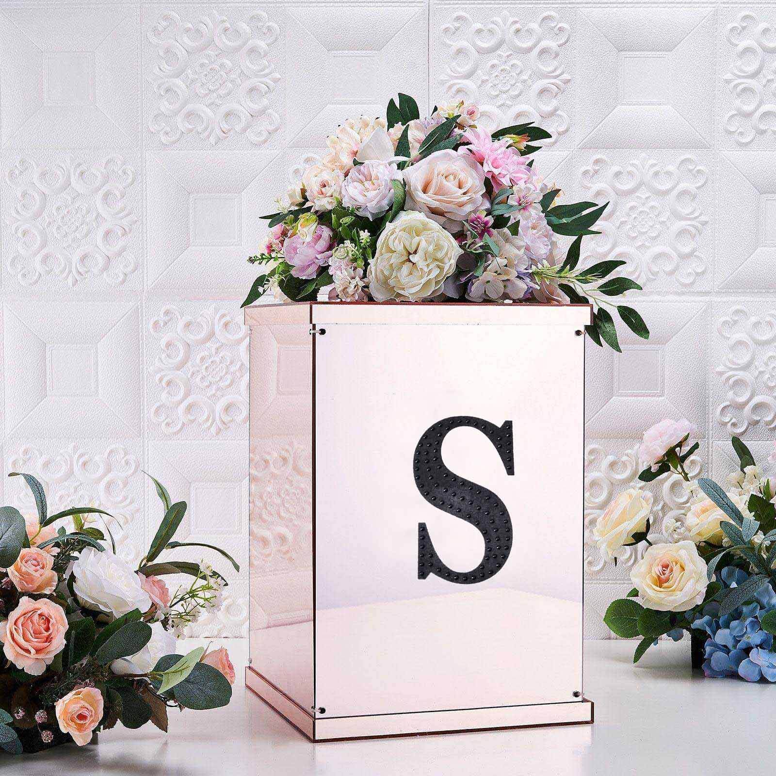 Decorative Rhinestone Alphabet "S" Letter Stickers 6", Black Glitter Adhesive Craft Letters - DIY Sparkle Embellishments