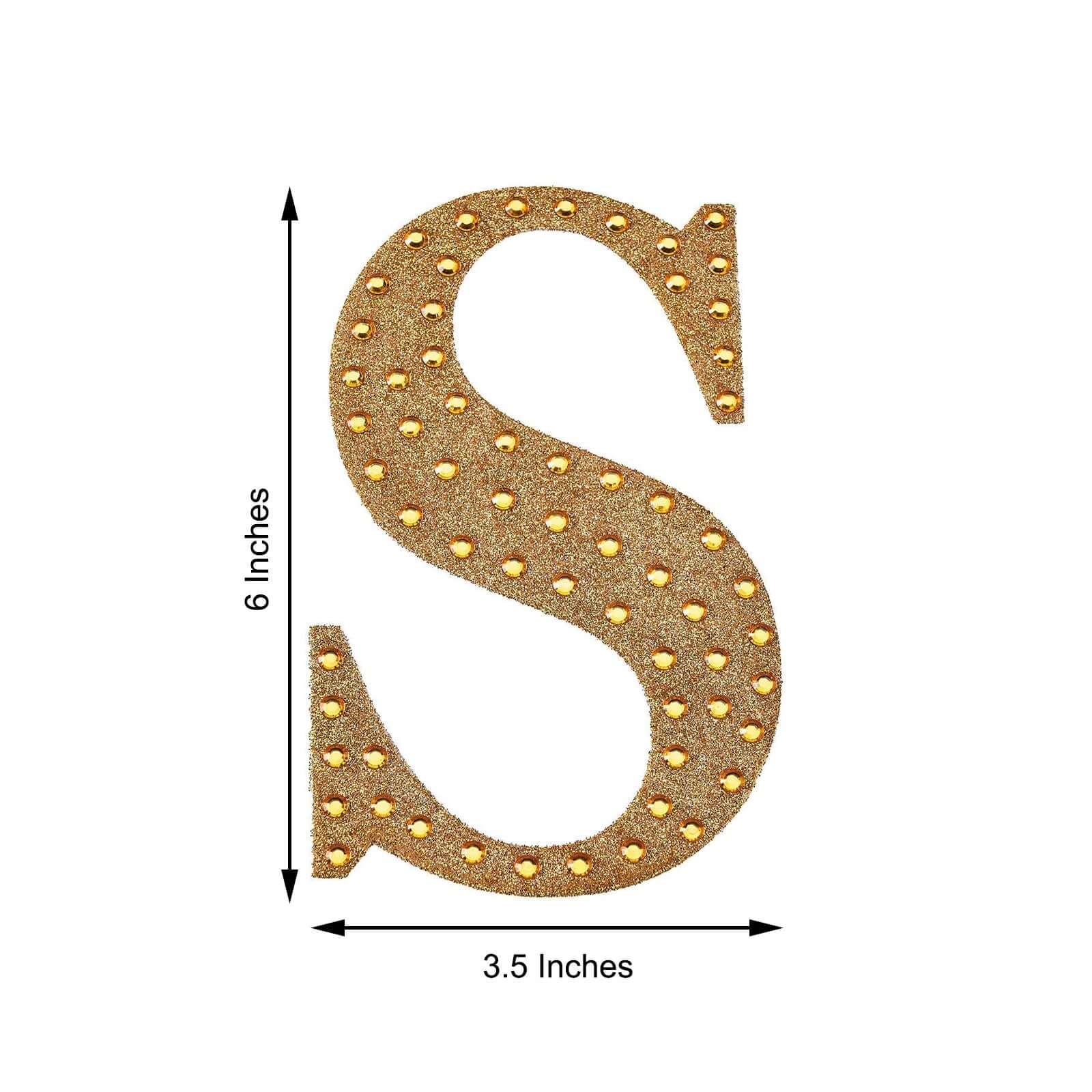 Decorative Rhinestone Alphabet "S" Letter Stickers 6", Gold Glitter Adhesive Craft Letters - DIY Sparkle Embellishments - Image 3