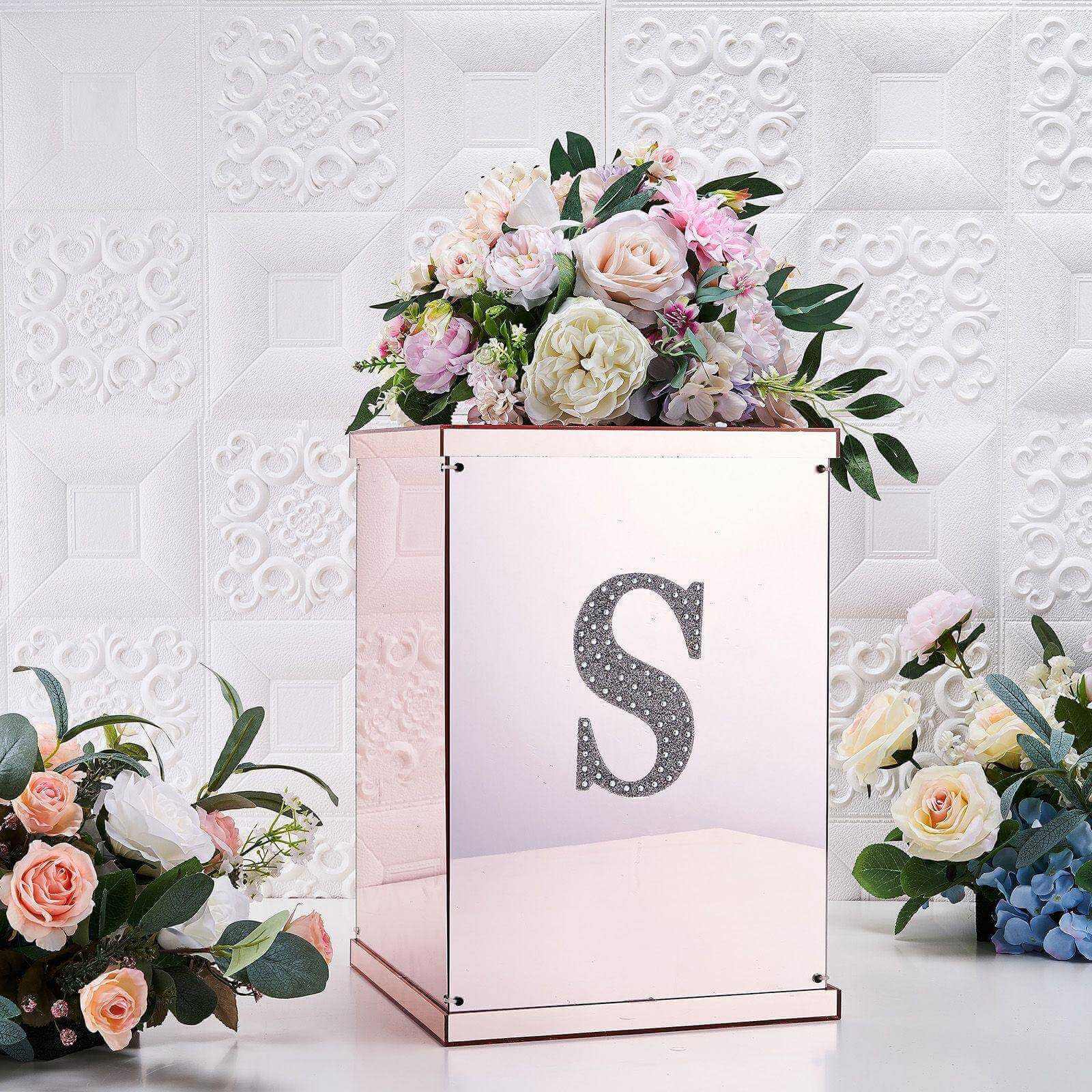 Decorative Rhinestone Alphabet "S" Letter Stickers 6", Silver Glitter Adhesive Craft Letters - DIY Sparkle Embellishments
