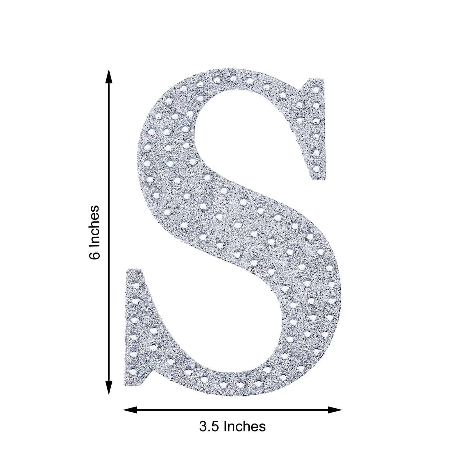 Decorative Rhinestone Alphabet "S" Letter Stickers 6", Silver Glitter Adhesive Craft Letters - DIY Sparkle Embellishments - Image 3