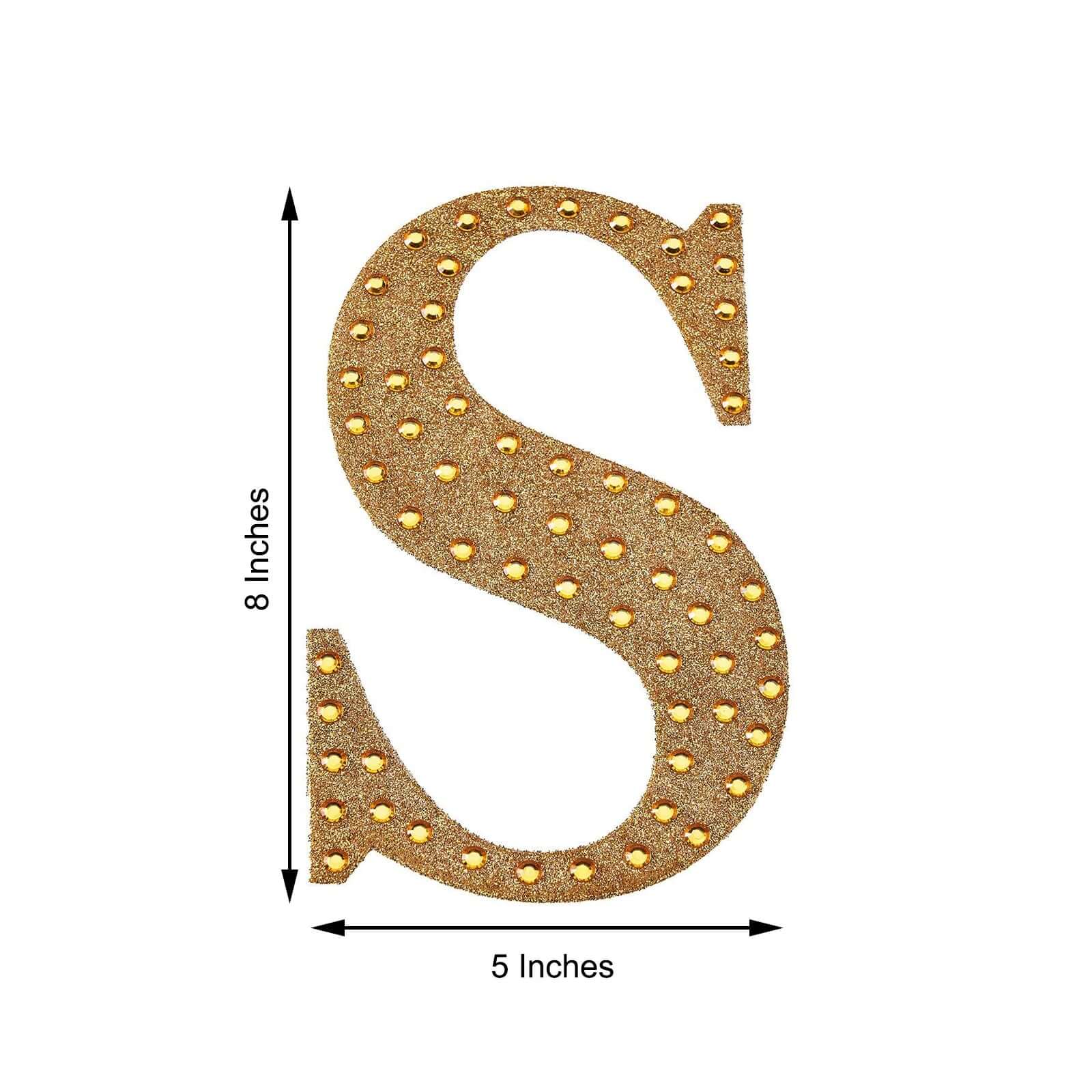 Decorative Rhinestone Alphabet "S" Letter Stickers 8", Gold Glitter Adhesive Craft Letters - DIY Sparkle Embellishments - Image 3