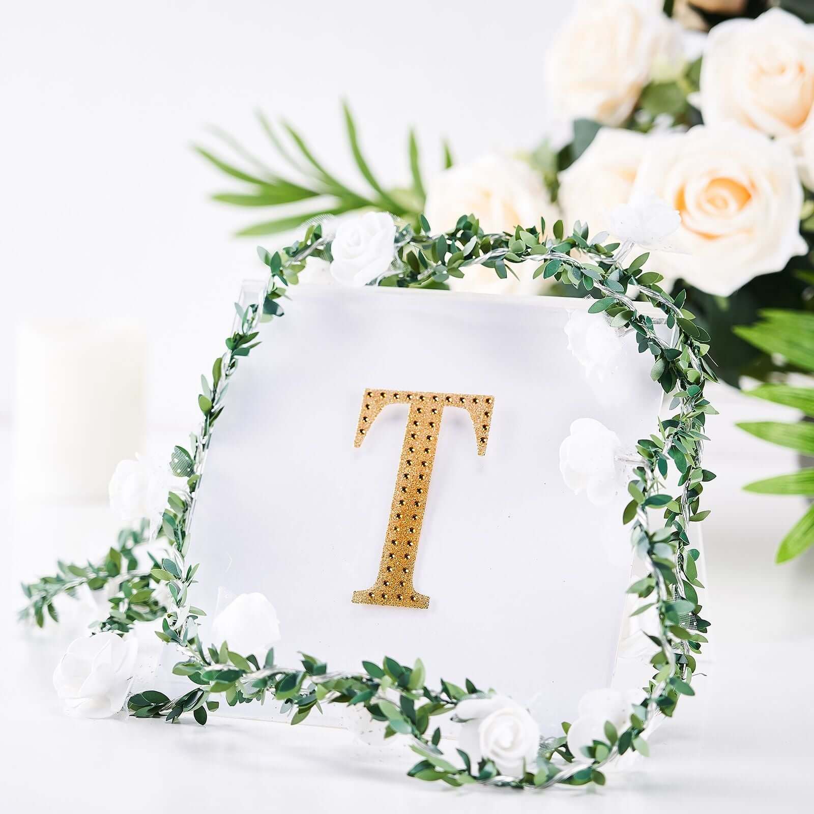 Decorative Rhinestone Alphabet "T" Letter Stickers 4", Gold Glitter Adhesive Craft Letters - DIY Sparkle Embellishments - Image 2