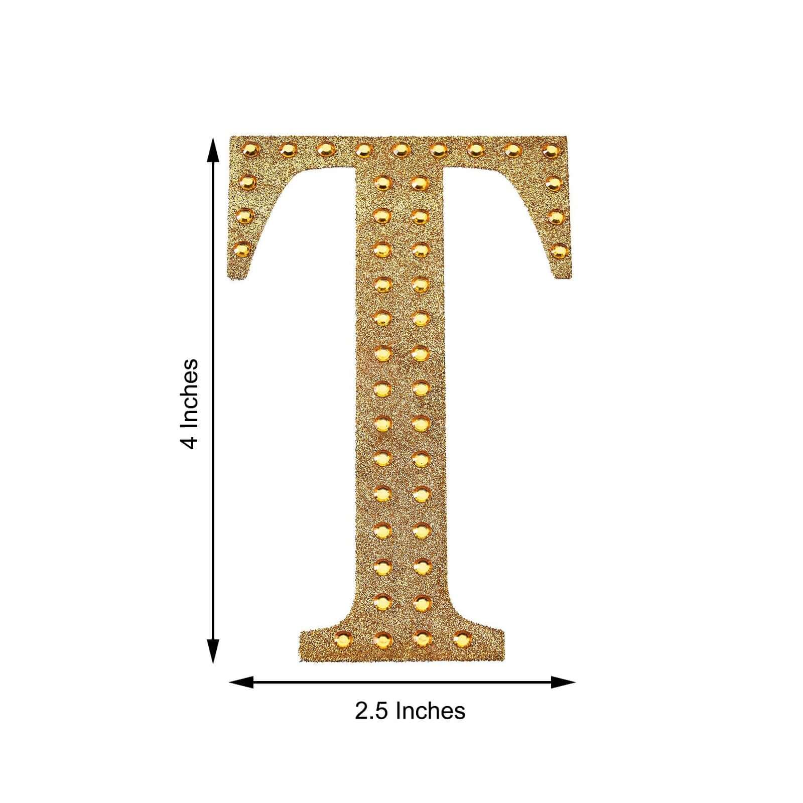 Decorative Rhinestone Alphabet "T" Letter Stickers 4", Gold Glitter Adhesive Craft Letters - DIY Sparkle Embellishments - Image 3