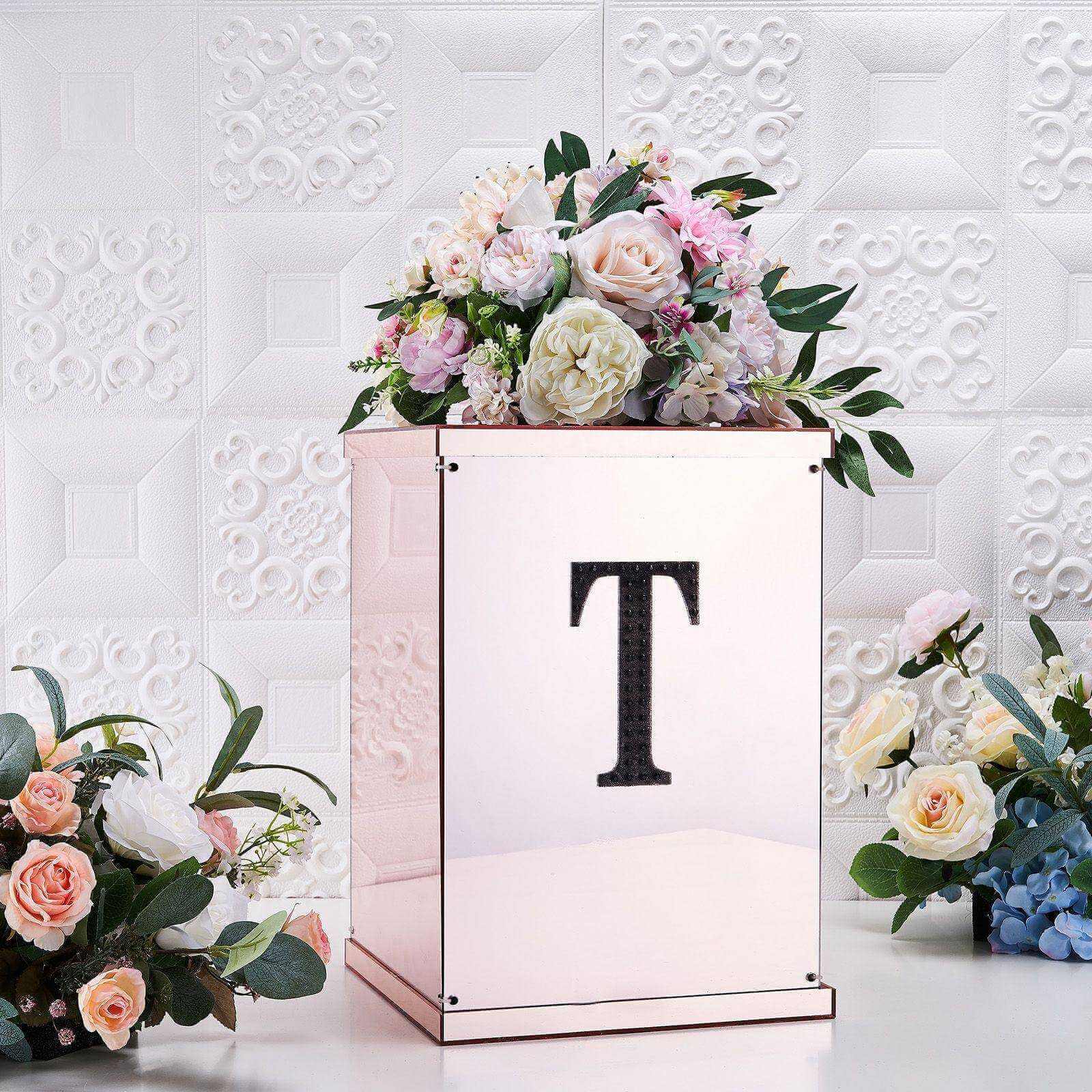 Decorative Rhinestone Alphabet "T" Letter Stickers 6", Black Glitter Adhesive Craft Letters - DIY Sparkle Embellishments