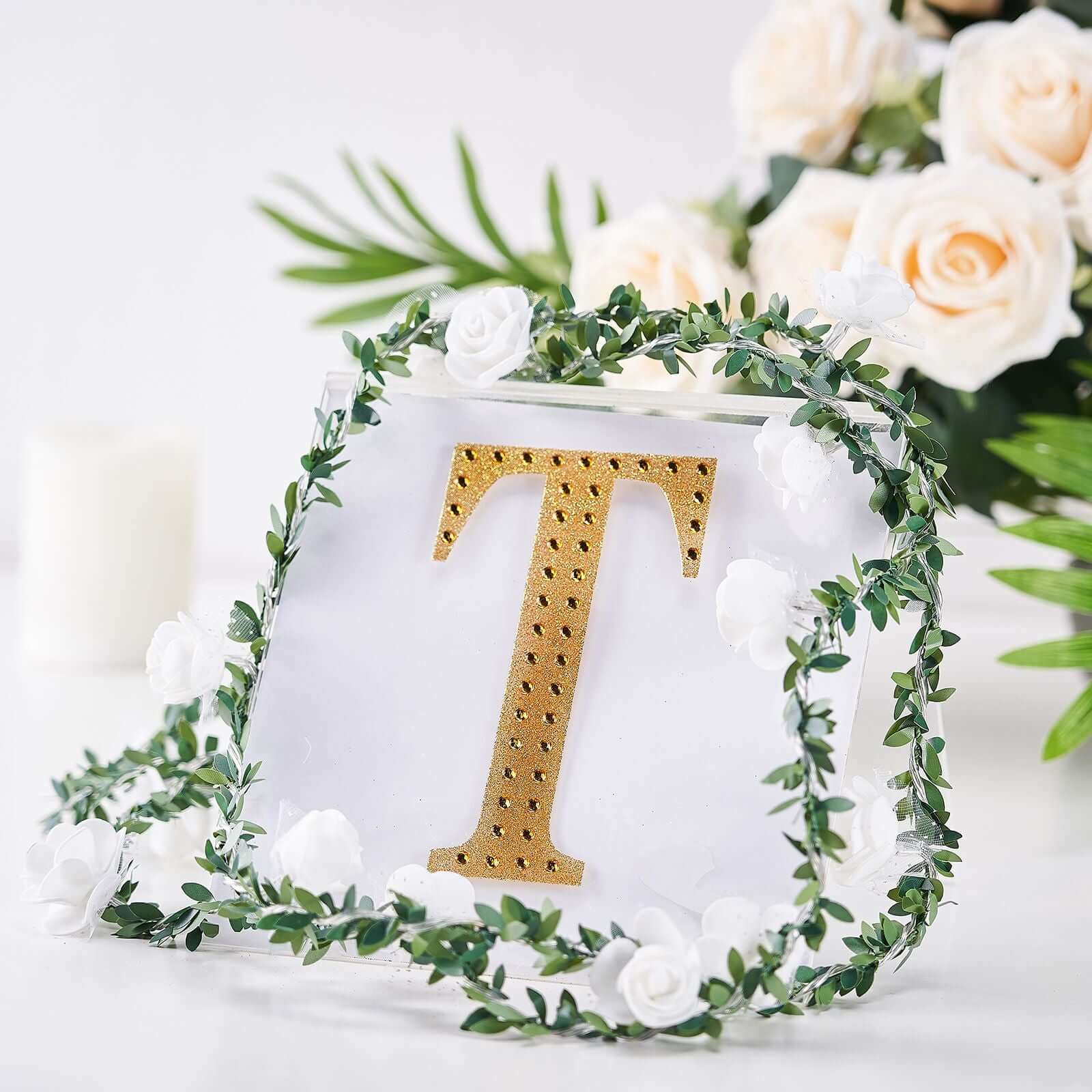 Decorative Rhinestone Alphabet "T" Letter Stickers 6", Gold Glitter Adhesive Craft Letters - DIY Sparkle Embellishments - Image 2
