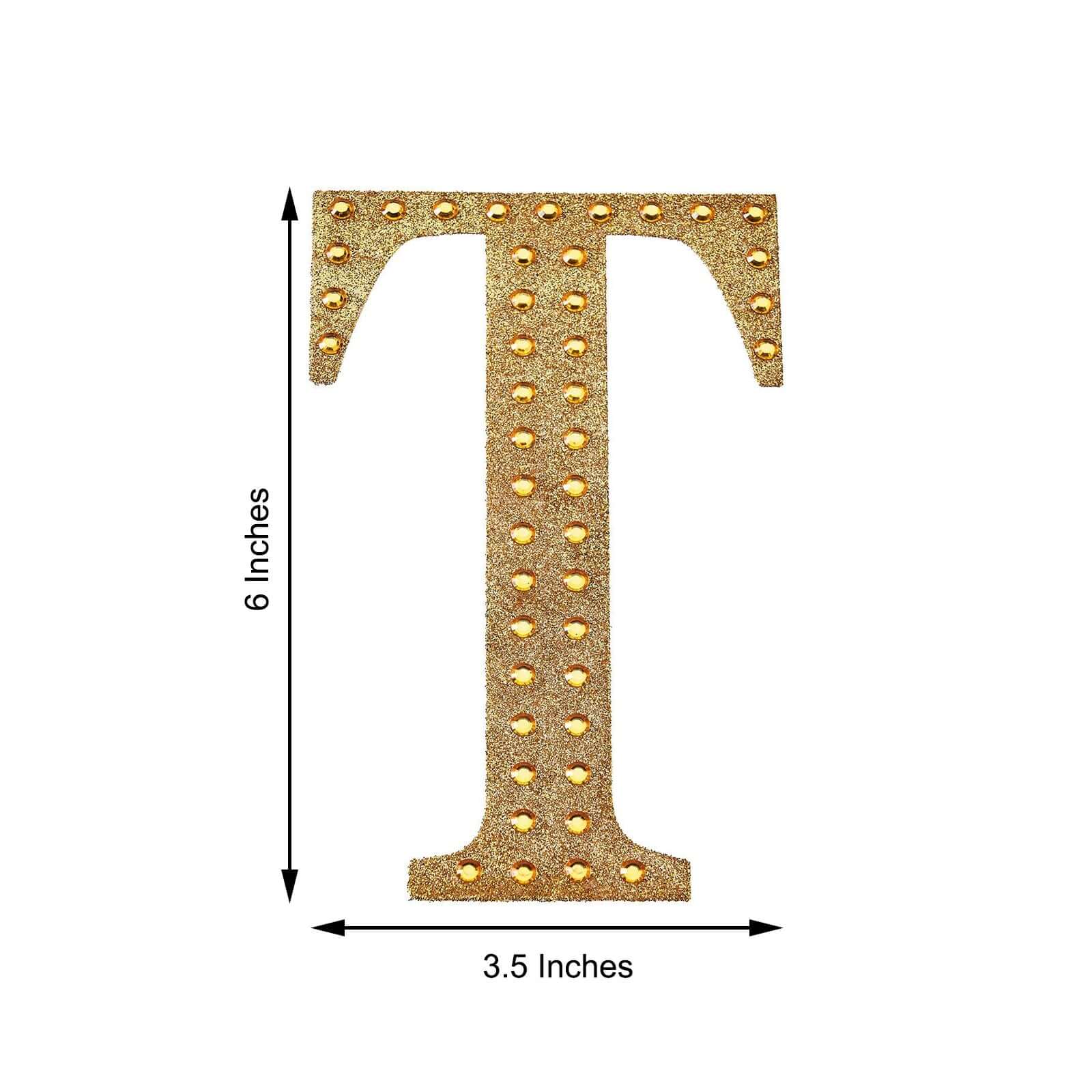 Decorative Rhinestone Alphabet "T" Letter Stickers 6", Gold Glitter Adhesive Craft Letters - DIY Sparkle Embellishments - Image 3