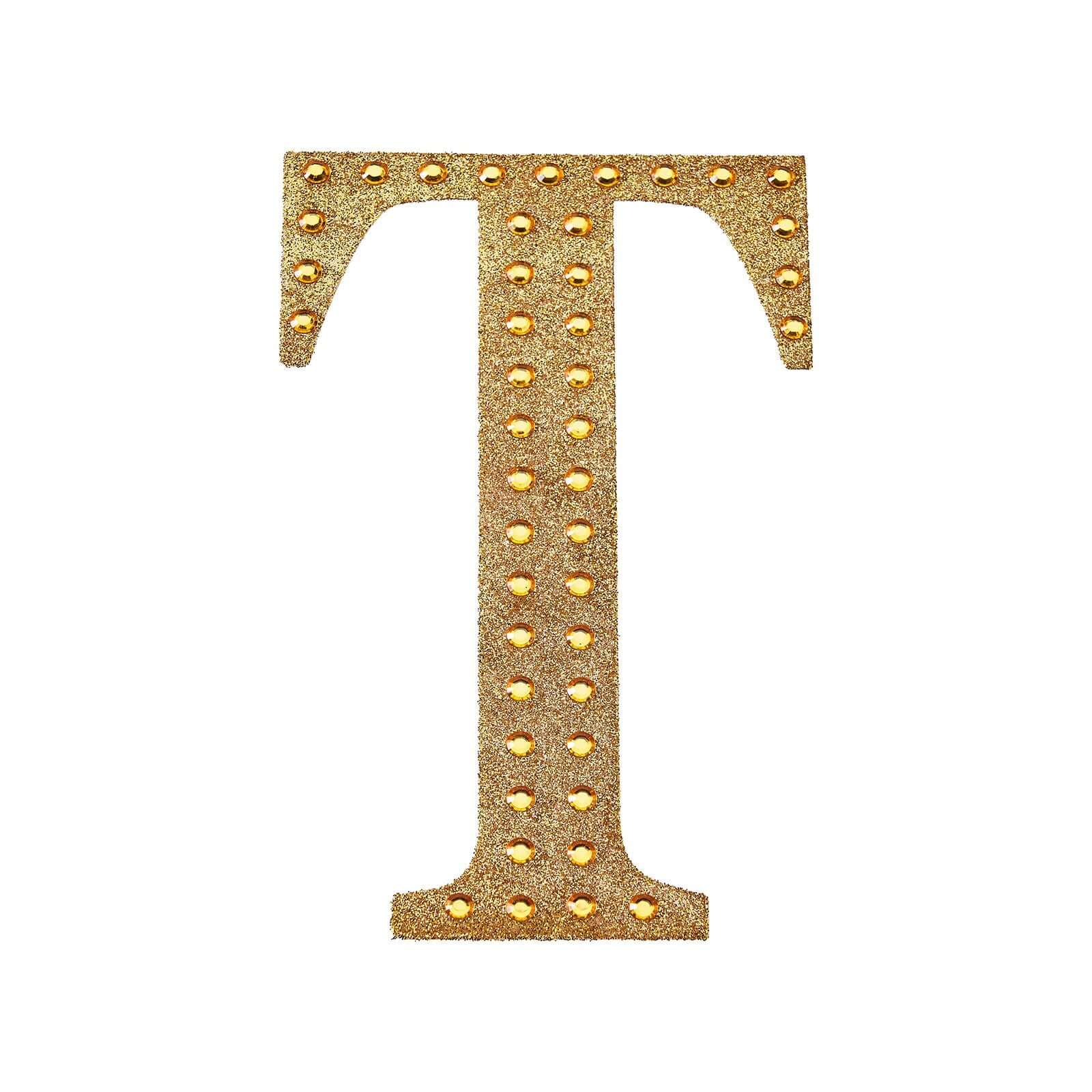 Decorative Rhinestone Alphabet "T" Letter Stickers 6", Gold Glitter Adhesive Craft Letters - DIY Sparkle Embellishments - Image 6