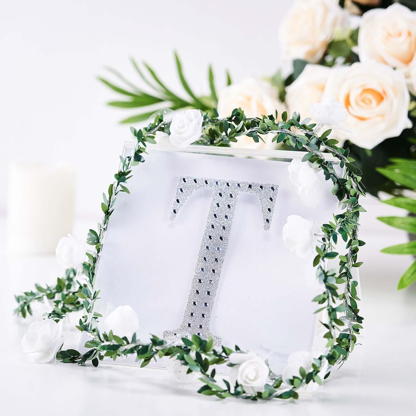 Decorative Rhinestone Alphabet "T" Letter Stickers 6", Silver Glitter Adhesive Craft Letters - DIY Sparkle Embellishments - Image 2