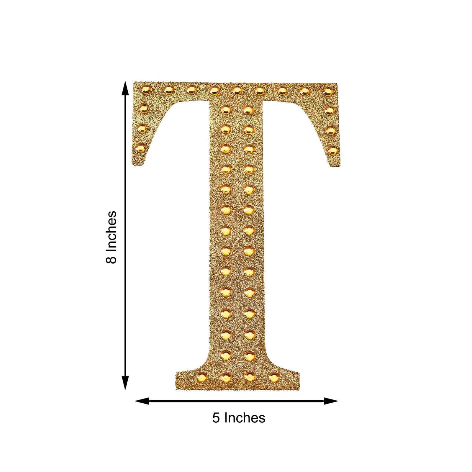 Decorative Rhinestone Alphabet "T" Letter Stickers 8", Gold Glitter Adhesive Craft Letters - DIY Sparkle Embellishments - Image 3