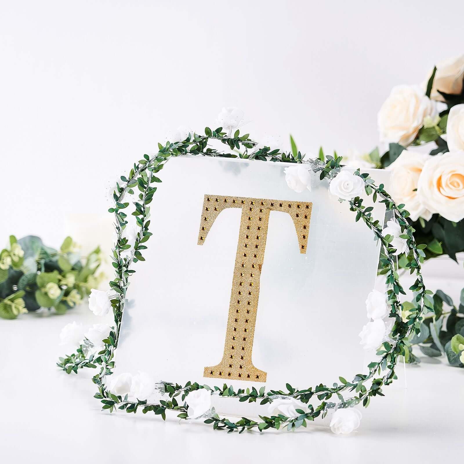 Decorative Rhinestone Alphabet "T" Letter Stickers 8", Gold Glitter Adhesive Craft Letters - DIY Sparkle Embellishments - Image 7