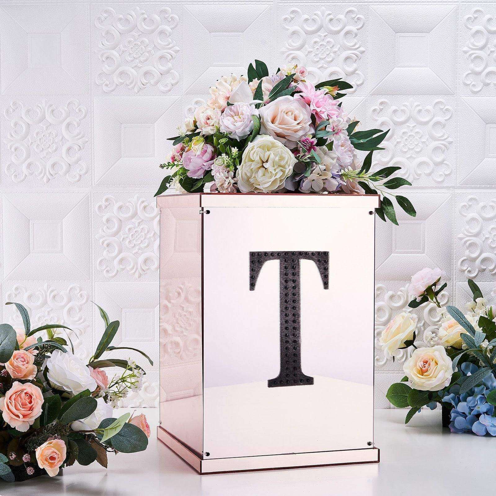 Decorative Rhinestone Alphabet "T" Letter Stickers, Glitter Adhesive Craft Letters Black DIY Sparkle Embellishments 8" - Image 2