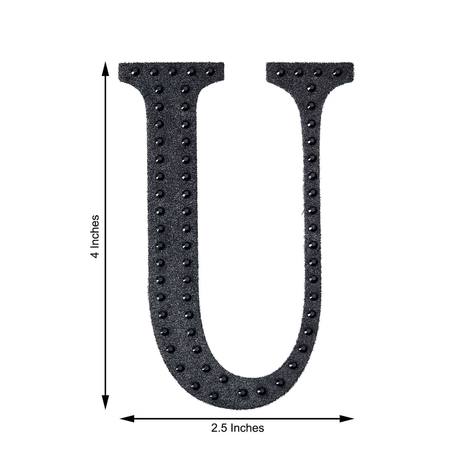 Decorative Rhinestone Alphabet "U" Letter Stickers 4", Black Glitter Adhesive Craft Letters - DIY Sparkle Embellishments - Image 3