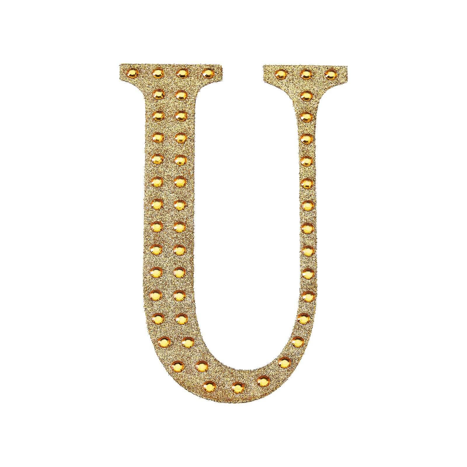 Decorative Rhinestone Alphabet "U" Letter Stickers 4", Gold Glitter Adhesive Craft Letters - DIY Sparkle Embellishments - Image 6
