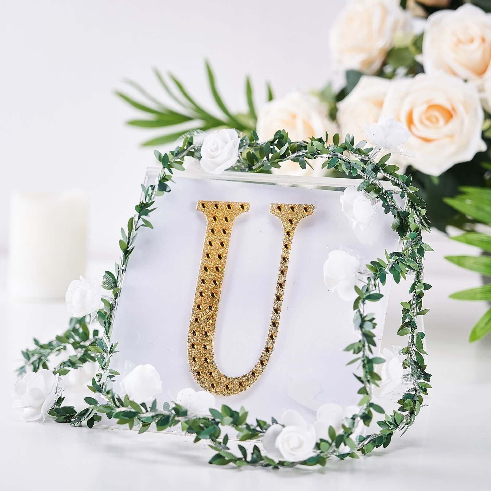Decorative Rhinestone Alphabet "U" Letter Stickers 6", Gold Glitter Adhesive Craft Letters - DIY Sparkle Embellishments - Image 2