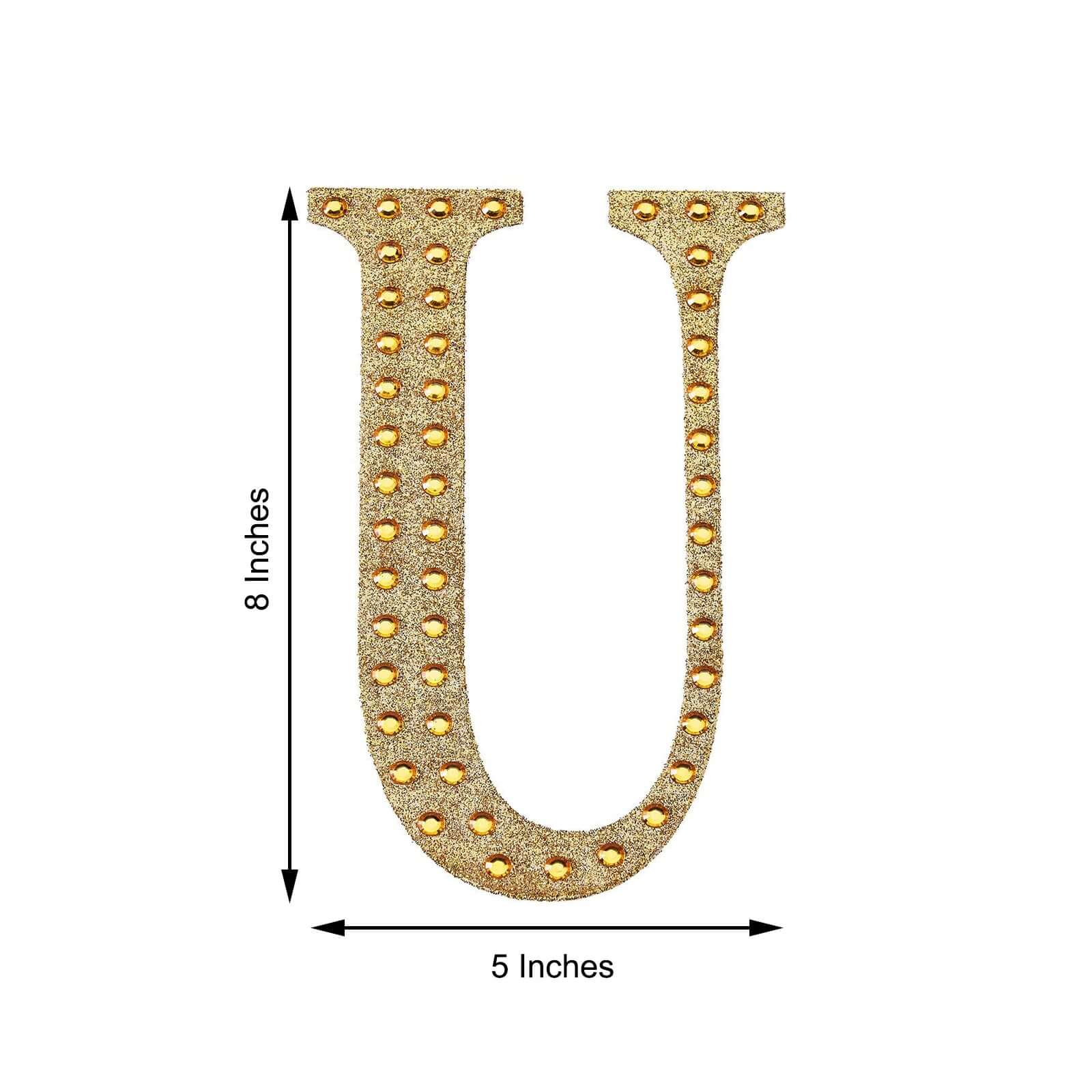 Decorative Rhinestone Alphabet "U" Letter Stickers 8", Gold Glitter Adhesive Craft Letters - DIY Sparkle Embellishments - Image 3