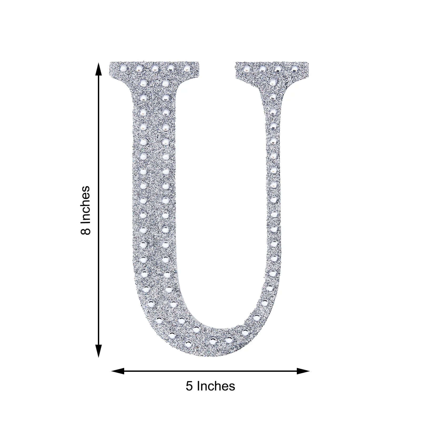Decorative Rhinestone Alphabet "U" Letter Stickers 8", Silver Glitter Adhesive Craft Letters - DIY Sparkle Embellishments - Image 3