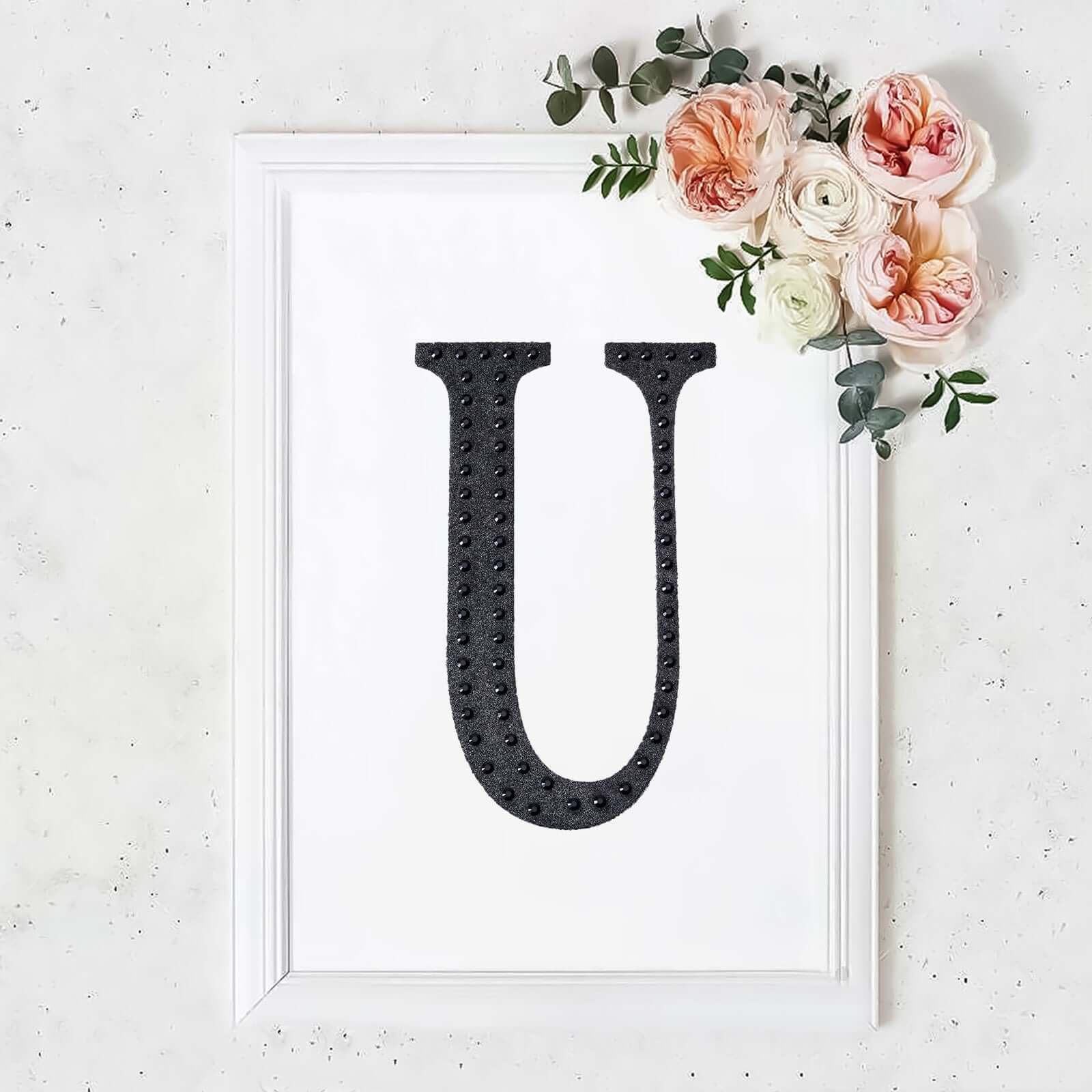 Decorative Rhinestone Alphabet "U" Letter Stickers, Glitter Adhesive Craft Letters Black DIY Sparkle Embellishments 8" - Image 10