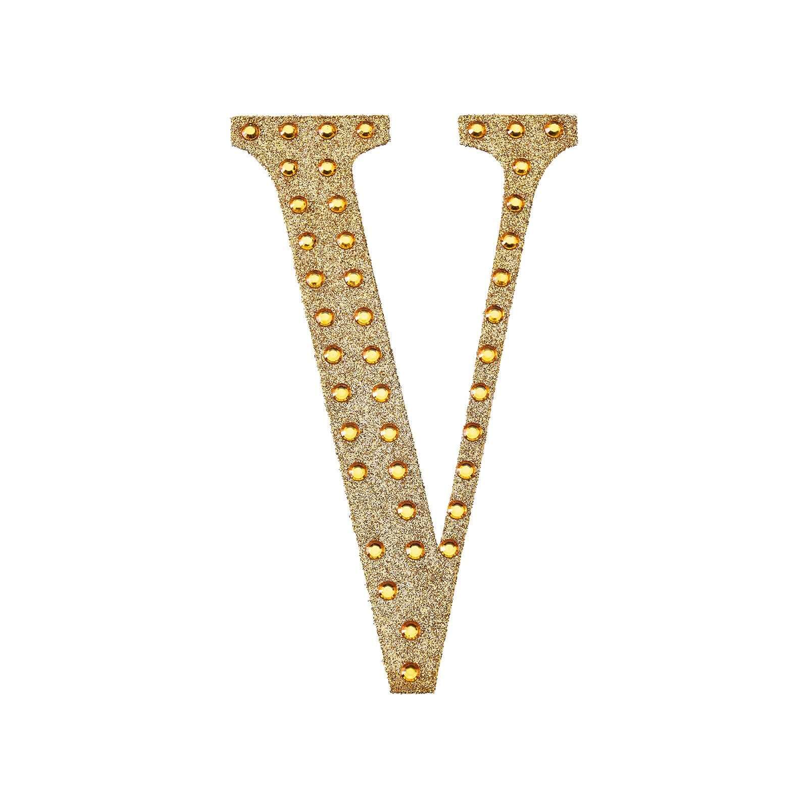 Decorative Rhinestone Alphabet "V" Letter Stickers 4", Gold Glitter Adhesive Craft Letters - DIY Sparkle Embellishments - Image 6