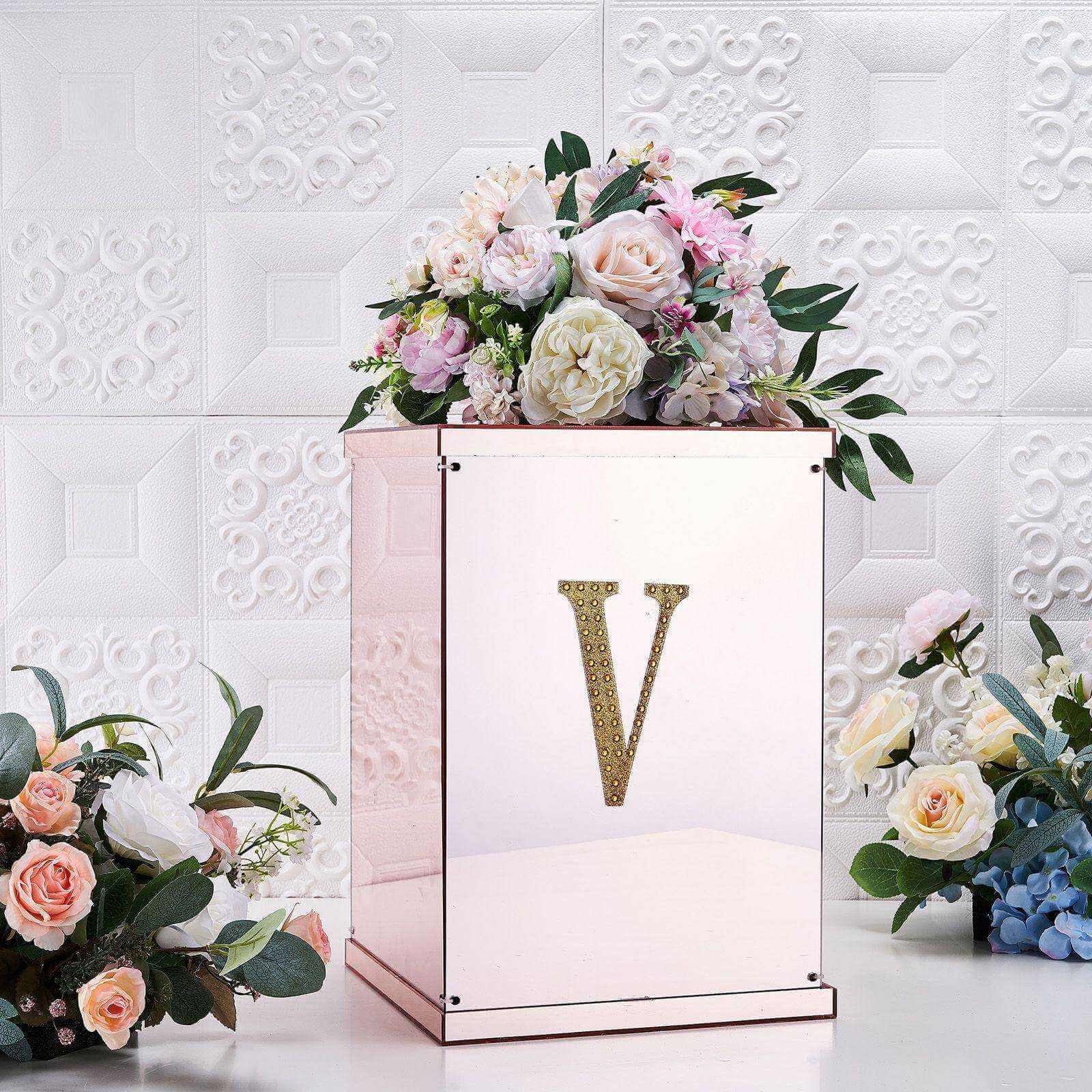 Decorative Rhinestone Alphabet "V" Letter Stickers 6", Gold Glitter Adhesive Craft Letters - DIY Sparkle Embellishments