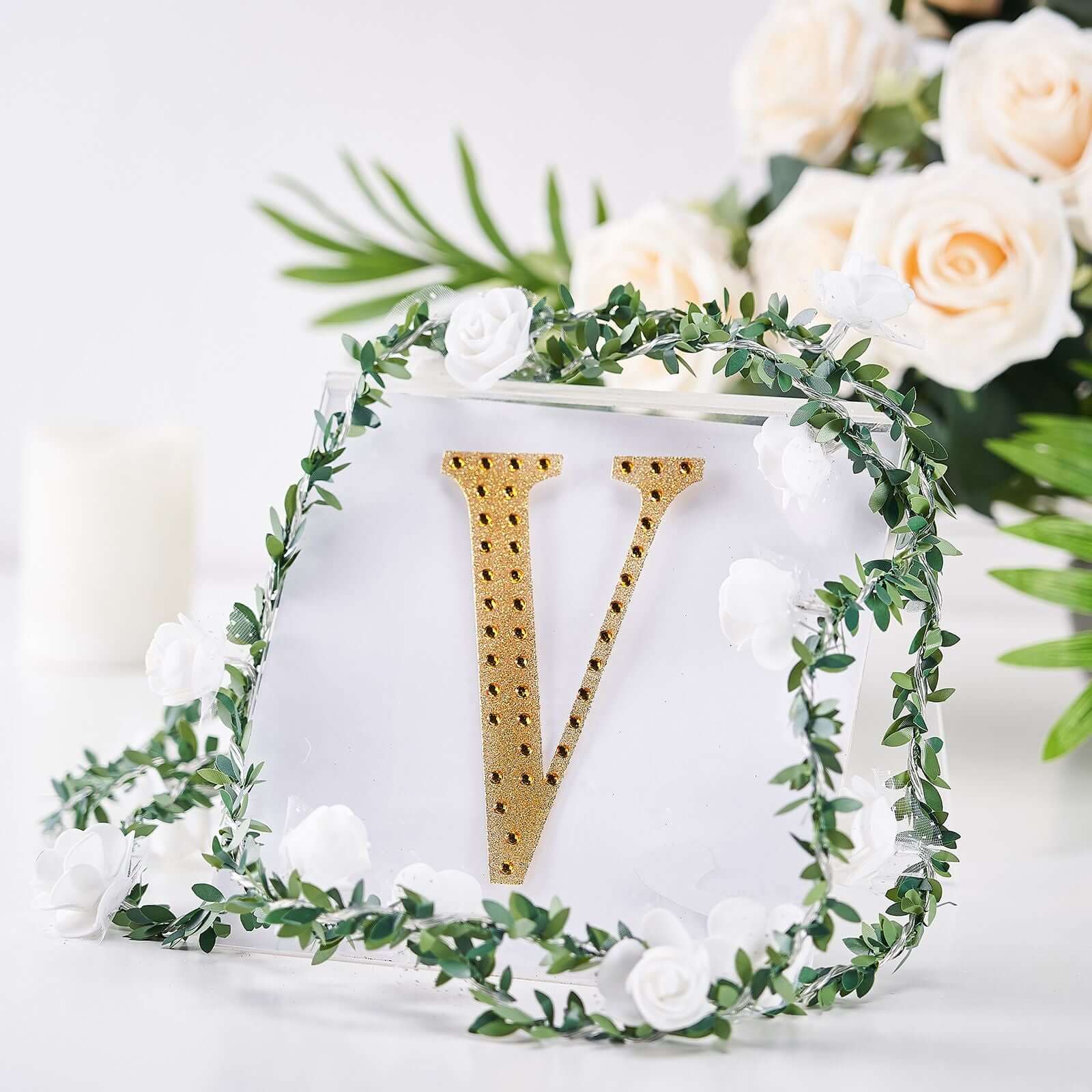 Decorative Rhinestone Alphabet "V" Letter Stickers 6", Gold Glitter Adhesive Craft Letters - DIY Sparkle Embellishments - Image 2
