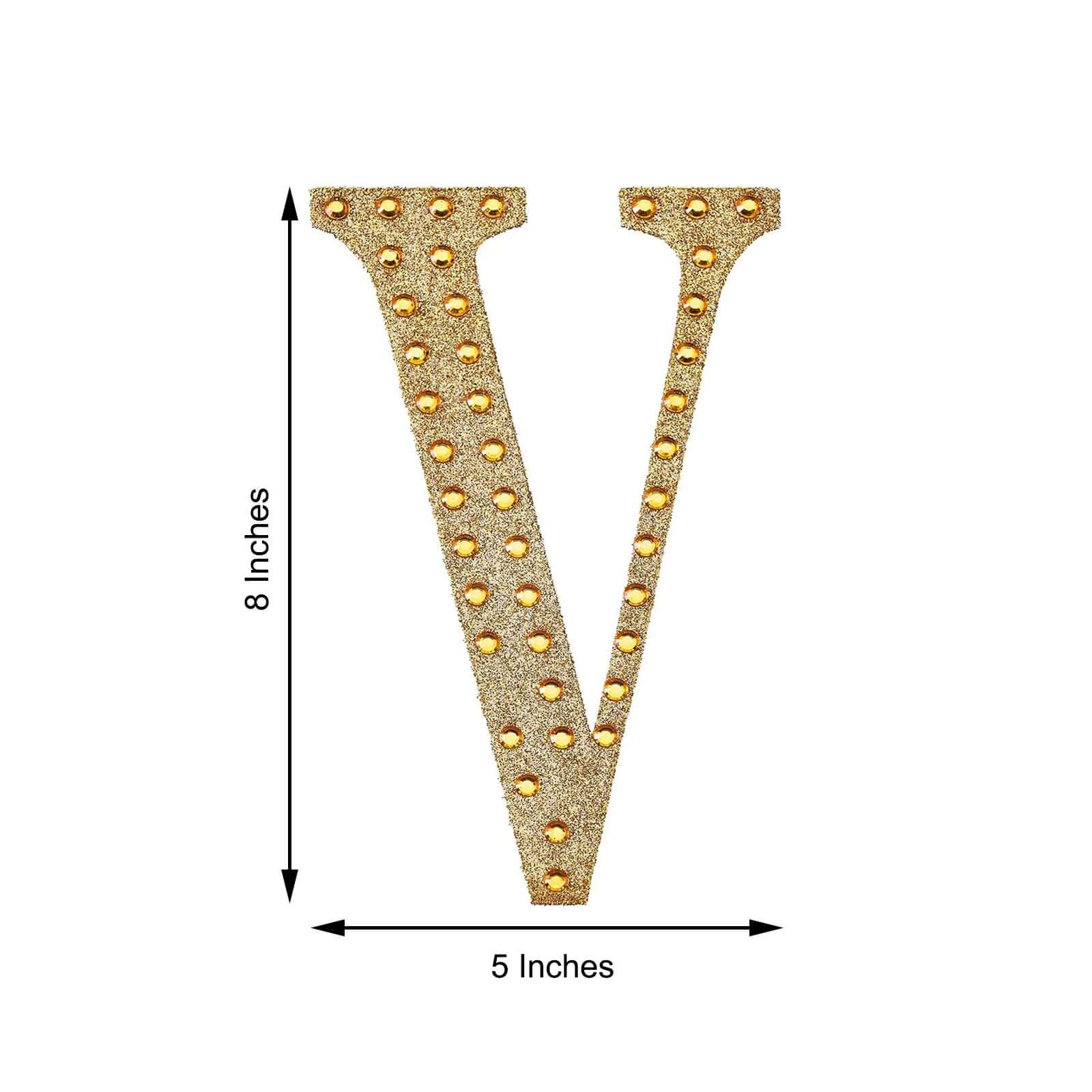 Decorative Rhinestone Alphabet "V" Letter Stickers 8", Gold Glitter Adhesive Craft Letters - DIY Sparkle Embellishments - Image 3