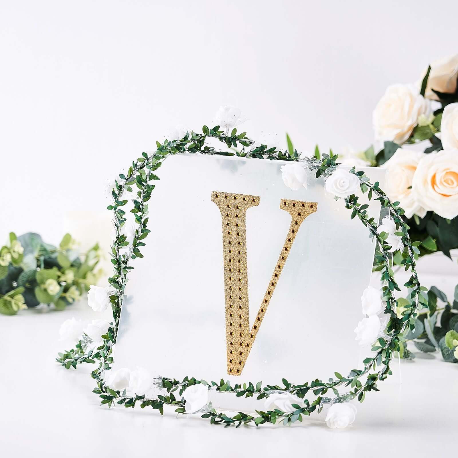 Decorative Rhinestone Alphabet "V" Letter Stickers 8", Gold Glitter Adhesive Craft Letters - DIY Sparkle Embellishments - Image 7