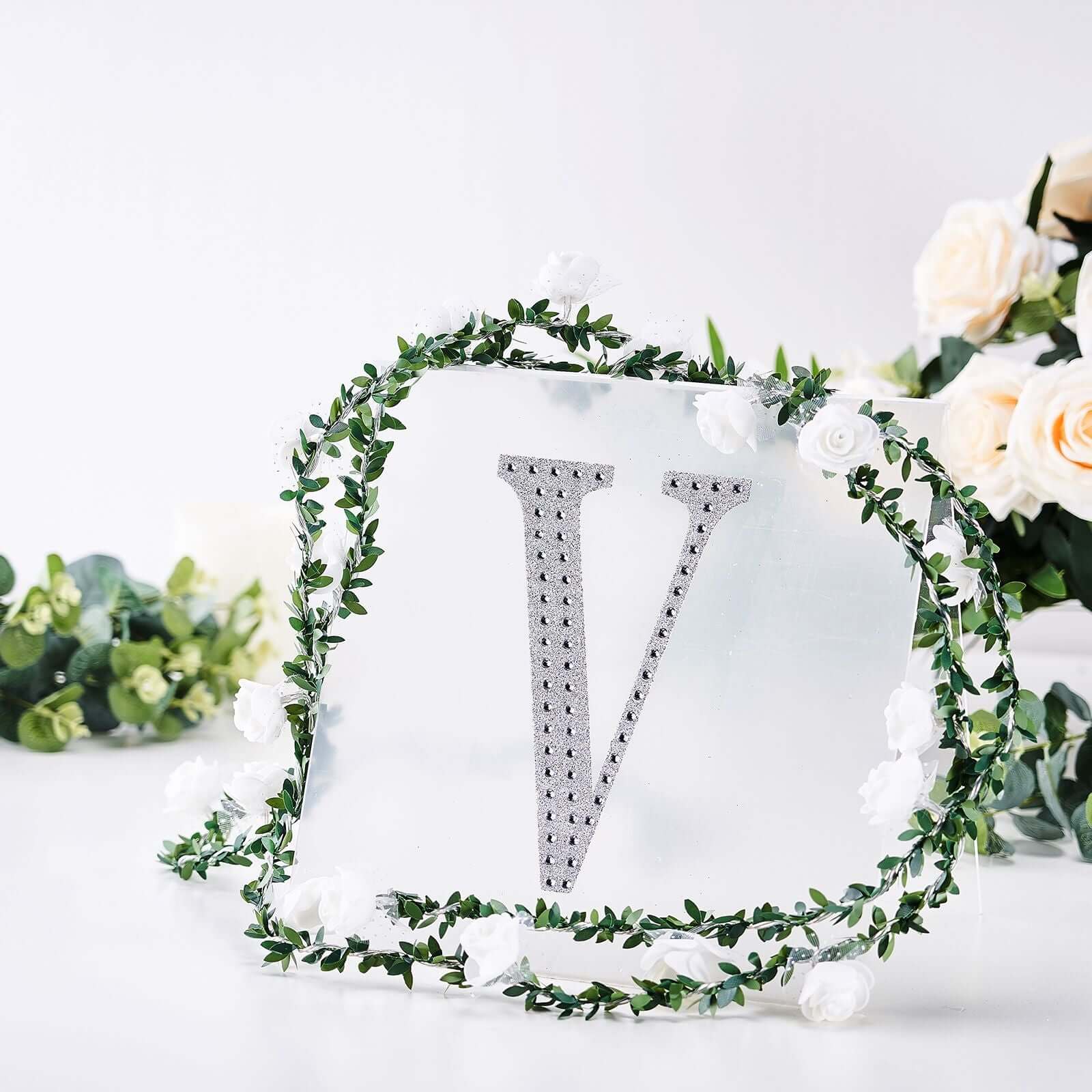 Decorative Rhinestone Alphabet "V" Letter Stickers 8", Silver Glitter Adhesive Craft Letters - DIY Sparkle Embellishments - Image 7