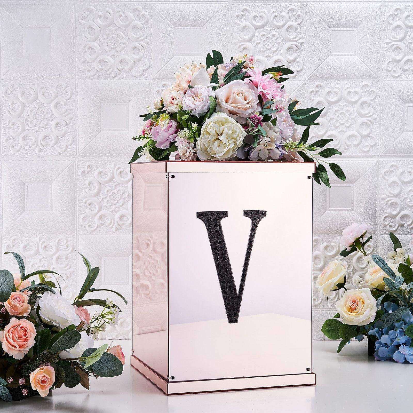 Decorative Rhinestone Alphabet "V" Letter Stickers, Glitter Adhesive Craft Letters Black DIY Sparkle Embellishments 8" - Image 2