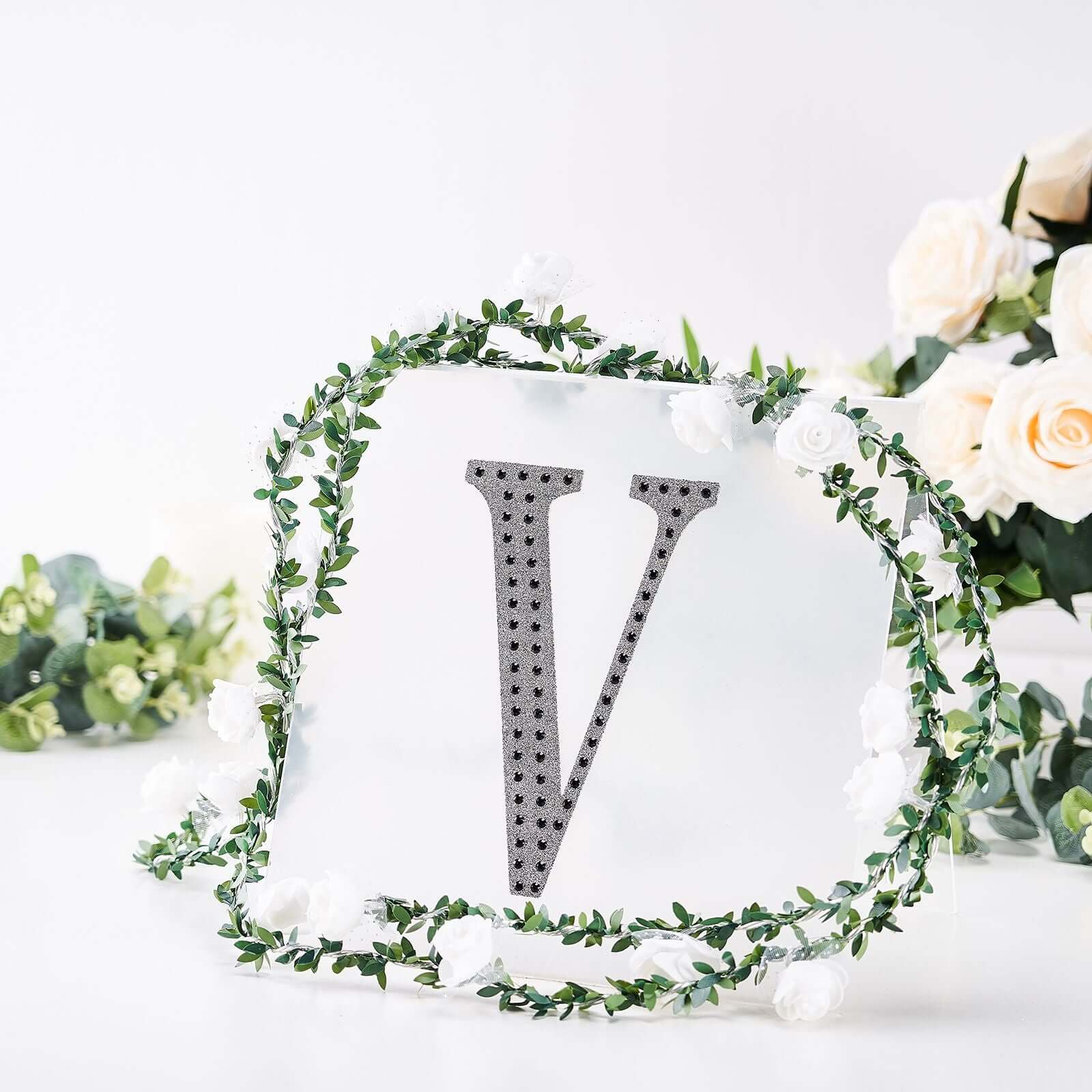 Decorative Rhinestone Alphabet "V" Letter Stickers, Glitter Adhesive Craft Letters Black DIY Sparkle Embellishments 8" - Image 8