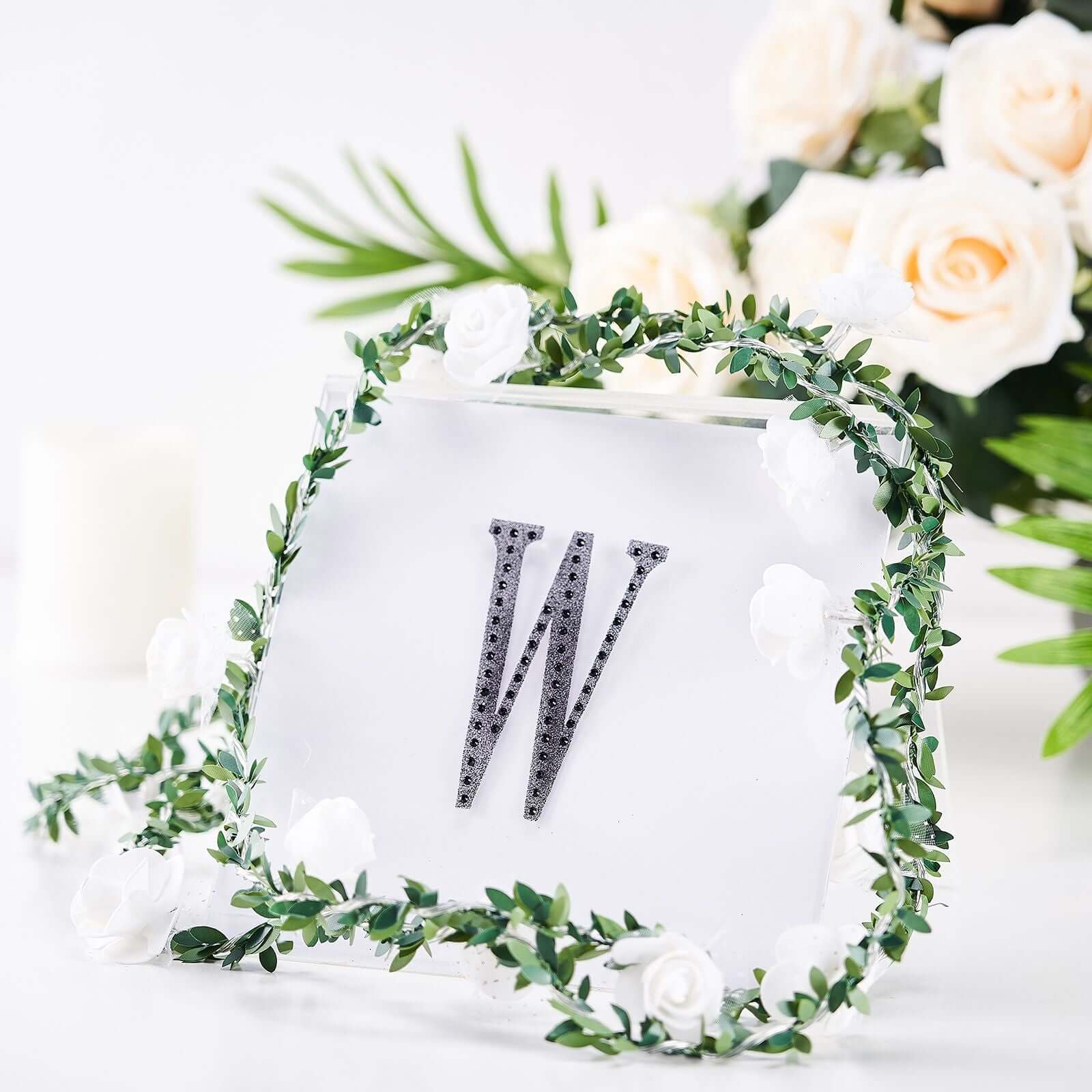 Decorative Rhinestone Alphabet "W" Letter Stickers 4", Black Glitter Adhesive Craft Letters - DIY Sparkle Embellishments - Image 2