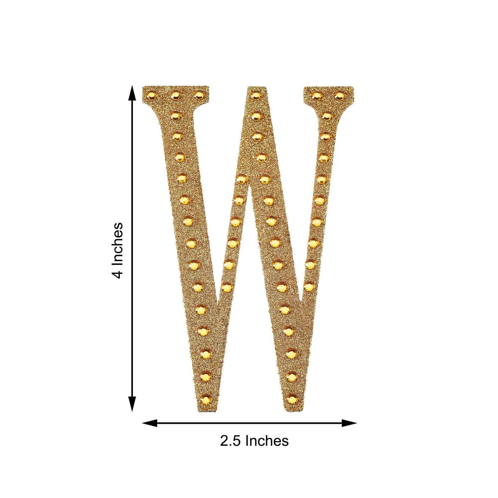 Decorative Rhinestone Alphabet "W" Letter Stickers 4", Gold Glitter Adhesive Craft Letters - DIY Sparkle Embellishments - Image 3