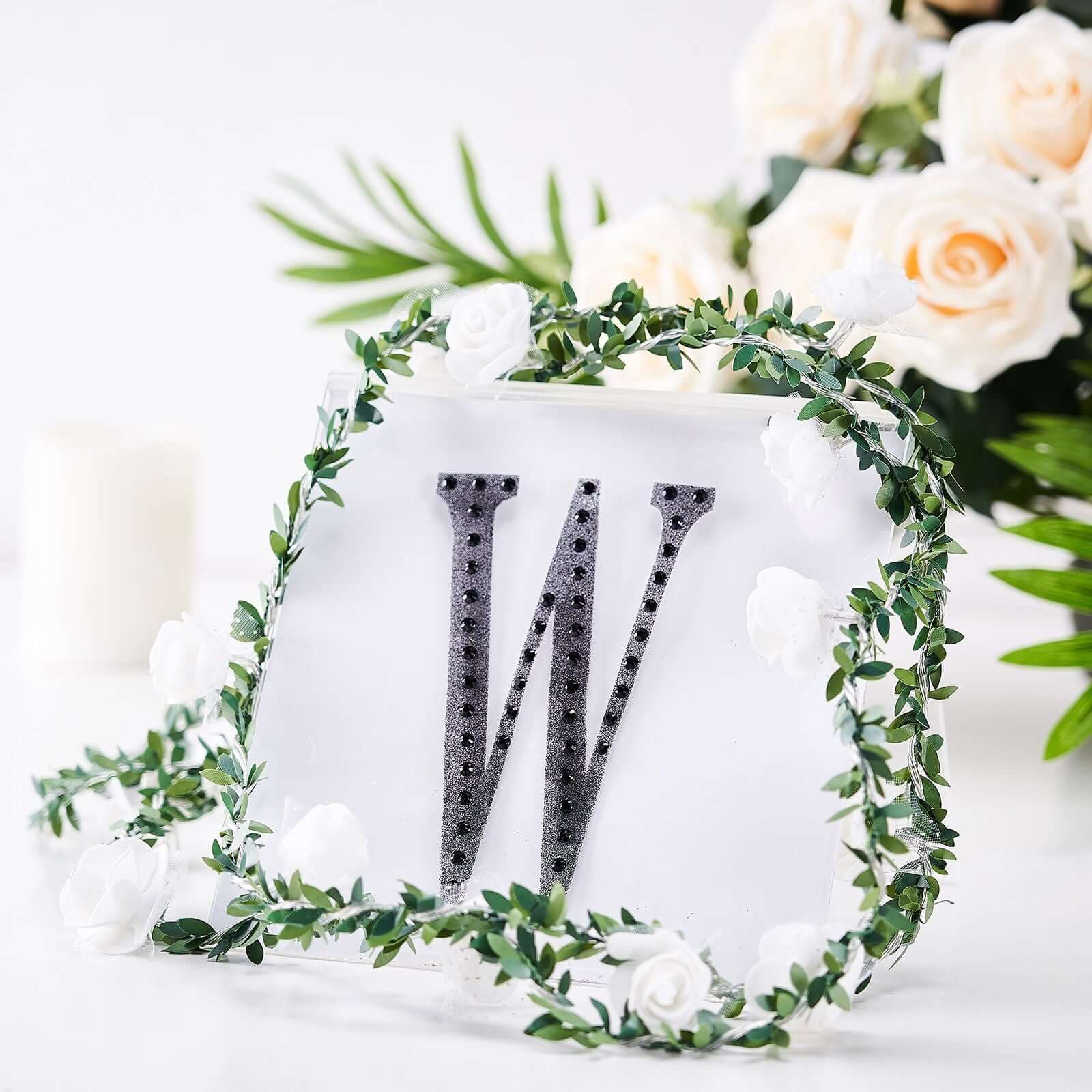 Decorative Rhinestone Alphabet "W" Letter Stickers 6", Black Glitter Adhesive Craft Letters - DIY Sparkle Embellishments - Image 7