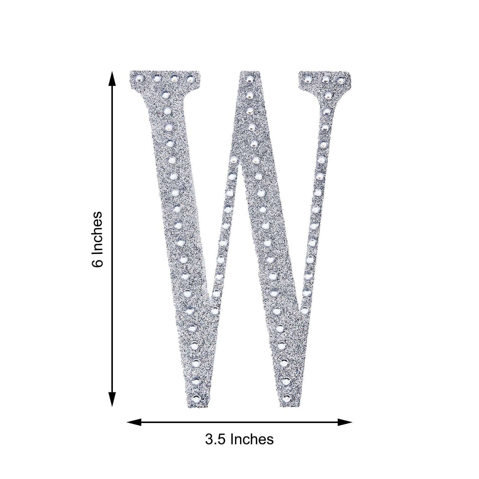Decorative Rhinestone Alphabet "W" Letter Stickers 6", Silver Glitter Adhesive Craft Letters - DIY Sparkle Embellishments - Image 3