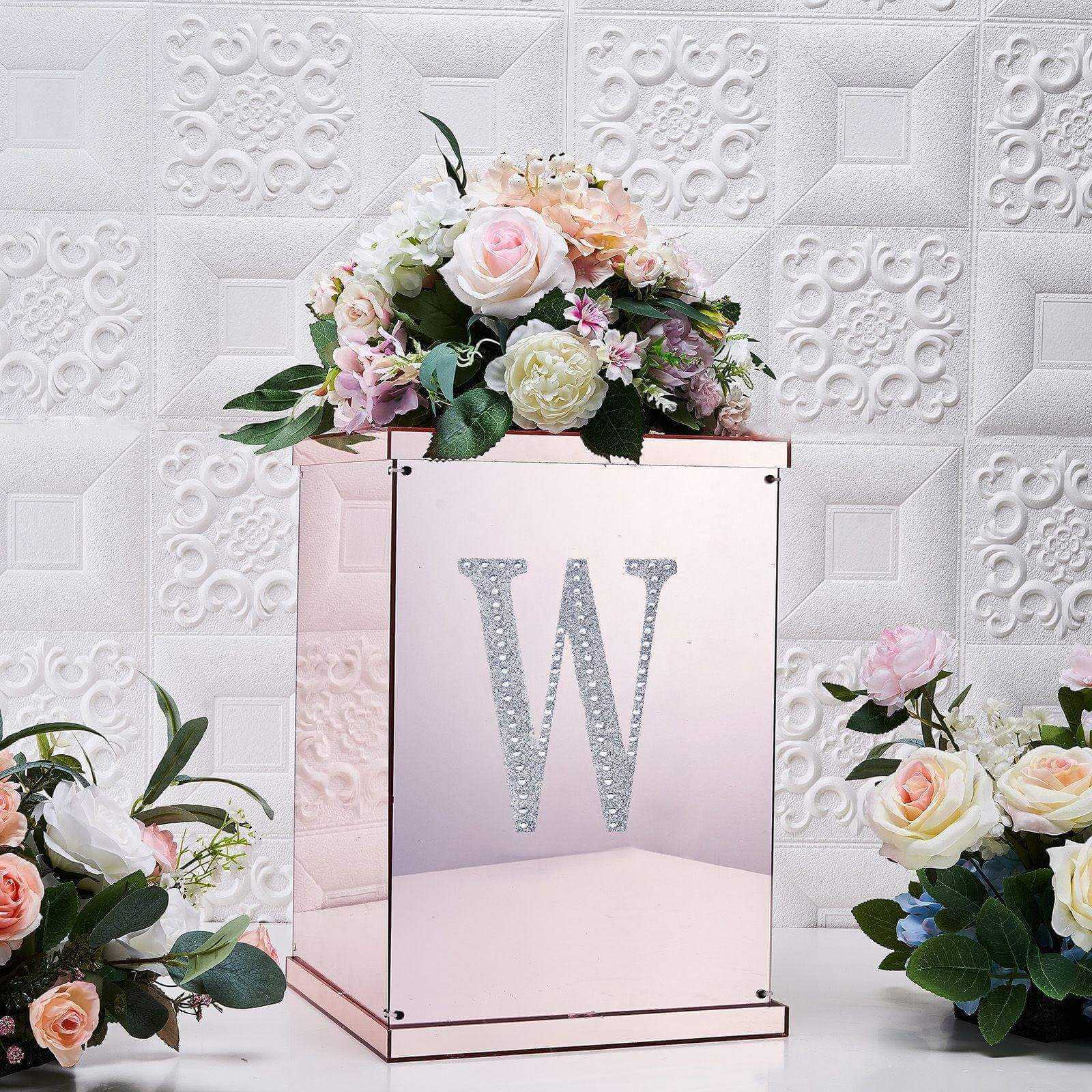 Decorative Rhinestone Alphabet "W" Letter Stickers 8", Silver Glitter Adhesive Craft Letters - DIY Sparkle Embellishments - Image 2