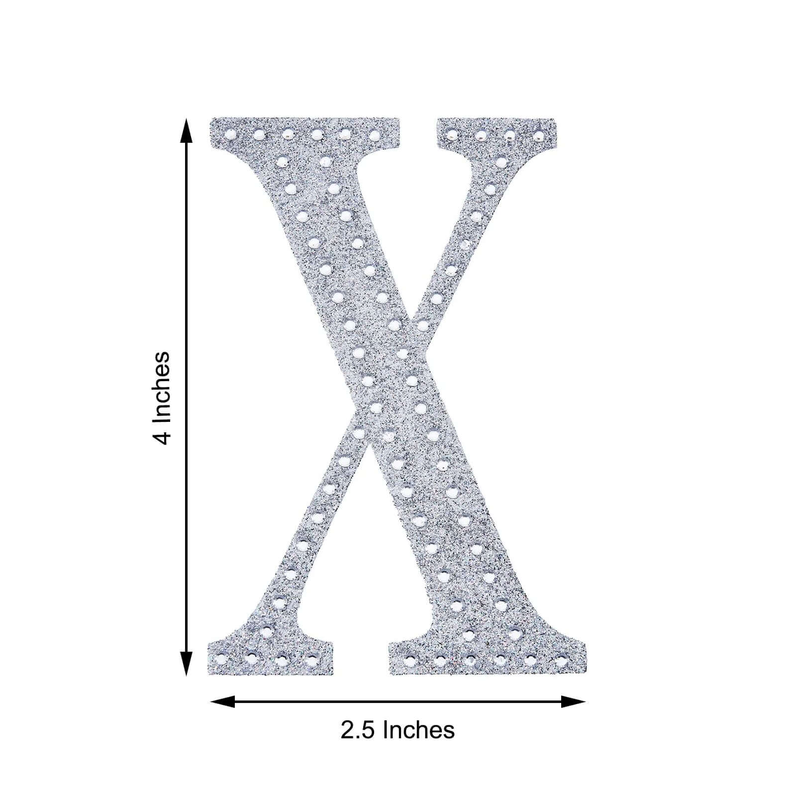 Decorative Rhinestone Alphabet "X" Letter Stickers 4", Silver Glitter Adhesive Craft Letters - DIY Sparkle Embellishments - Image 3