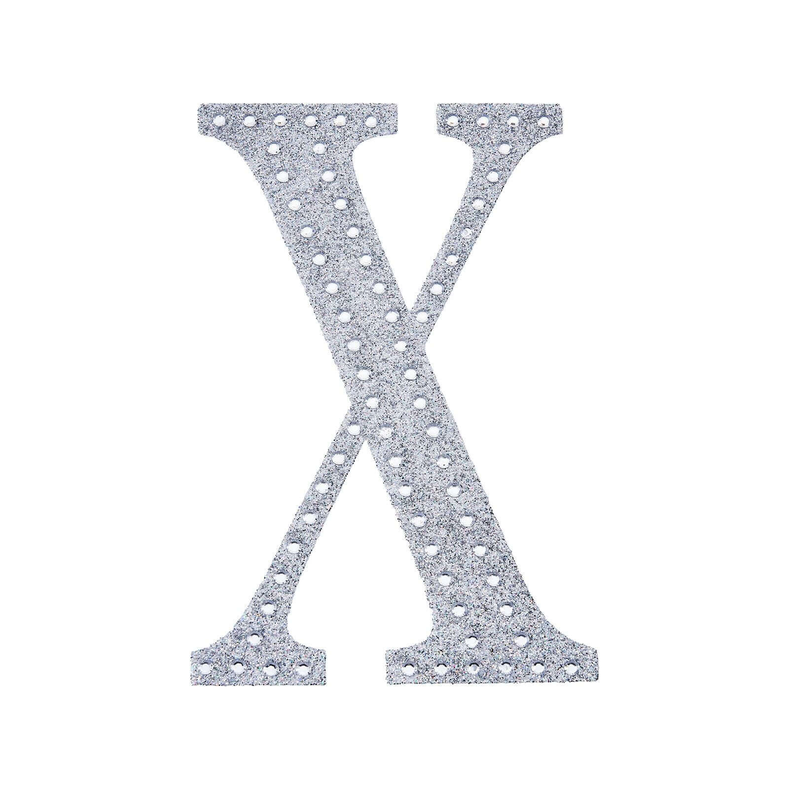 Decorative Rhinestone Alphabet "X" Letter Stickers 4", Silver Glitter Adhesive Craft Letters - DIY Sparkle Embellishments - Image 6