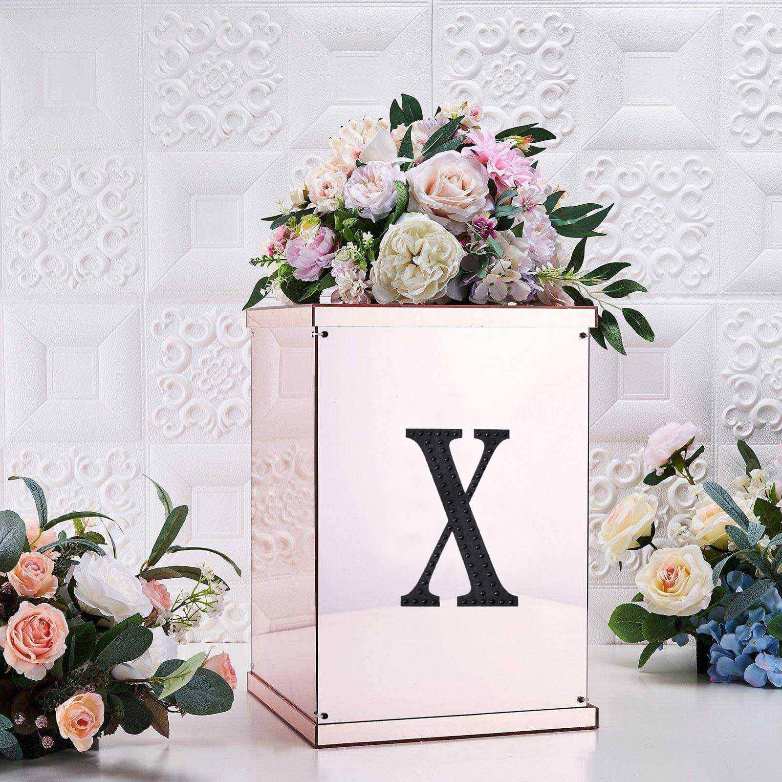 Decorative Rhinestone Alphabet "X" Letter Stickers 6", Black Glitter Adhesive Craft Letters - DIY Sparkle Embellishments
