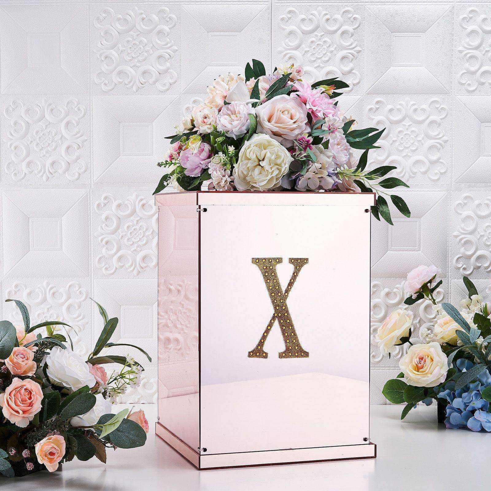 Decorative Rhinestone Alphabet "X" Letter Stickers 6", Gold Glitter Adhesive Craft Letters - DIY Sparkle Embellishments