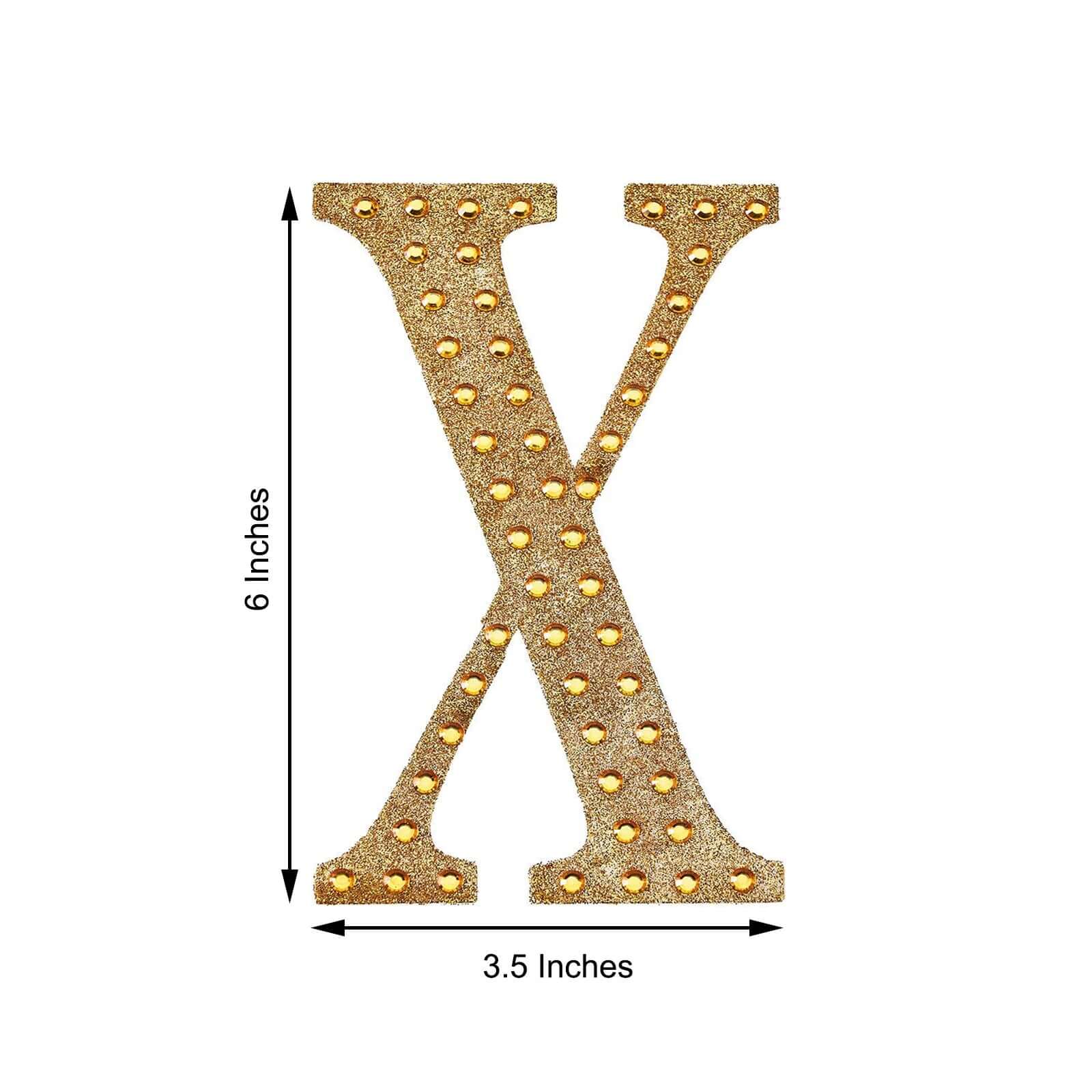Decorative Rhinestone Alphabet "X" Letter Stickers 6", Gold Glitter Adhesive Craft Letters - DIY Sparkle Embellishments - Image 3