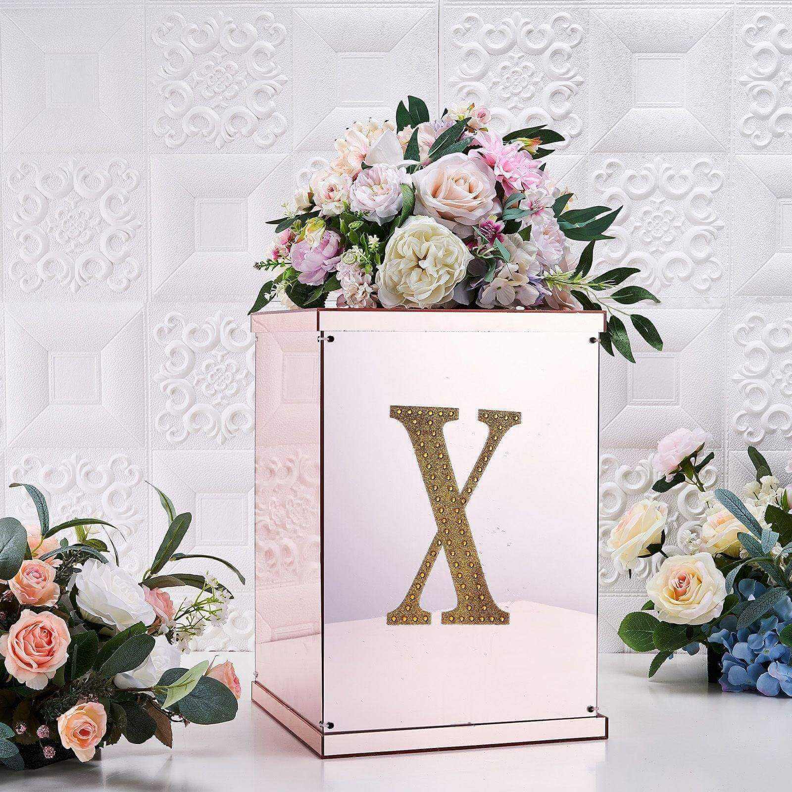 Decorative Rhinestone Alphabet "X" Letter Stickers 8", Gold Glitter Adhesive Craft Letters - DIY Sparkle Embellishments - Image 2