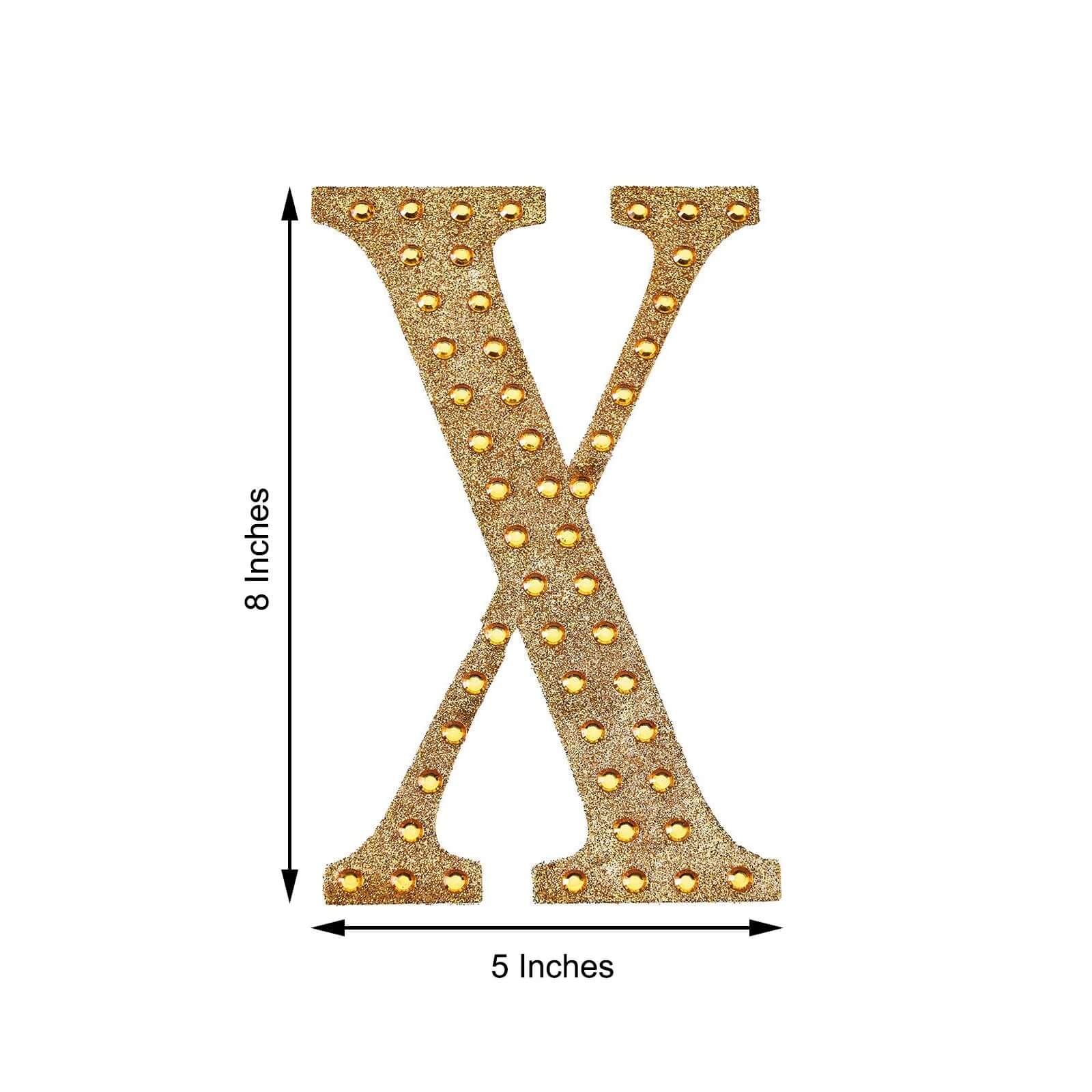 Decorative Rhinestone Alphabet "X" Letter Stickers 8", Gold Glitter Adhesive Craft Letters - DIY Sparkle Embellishments - Image 3