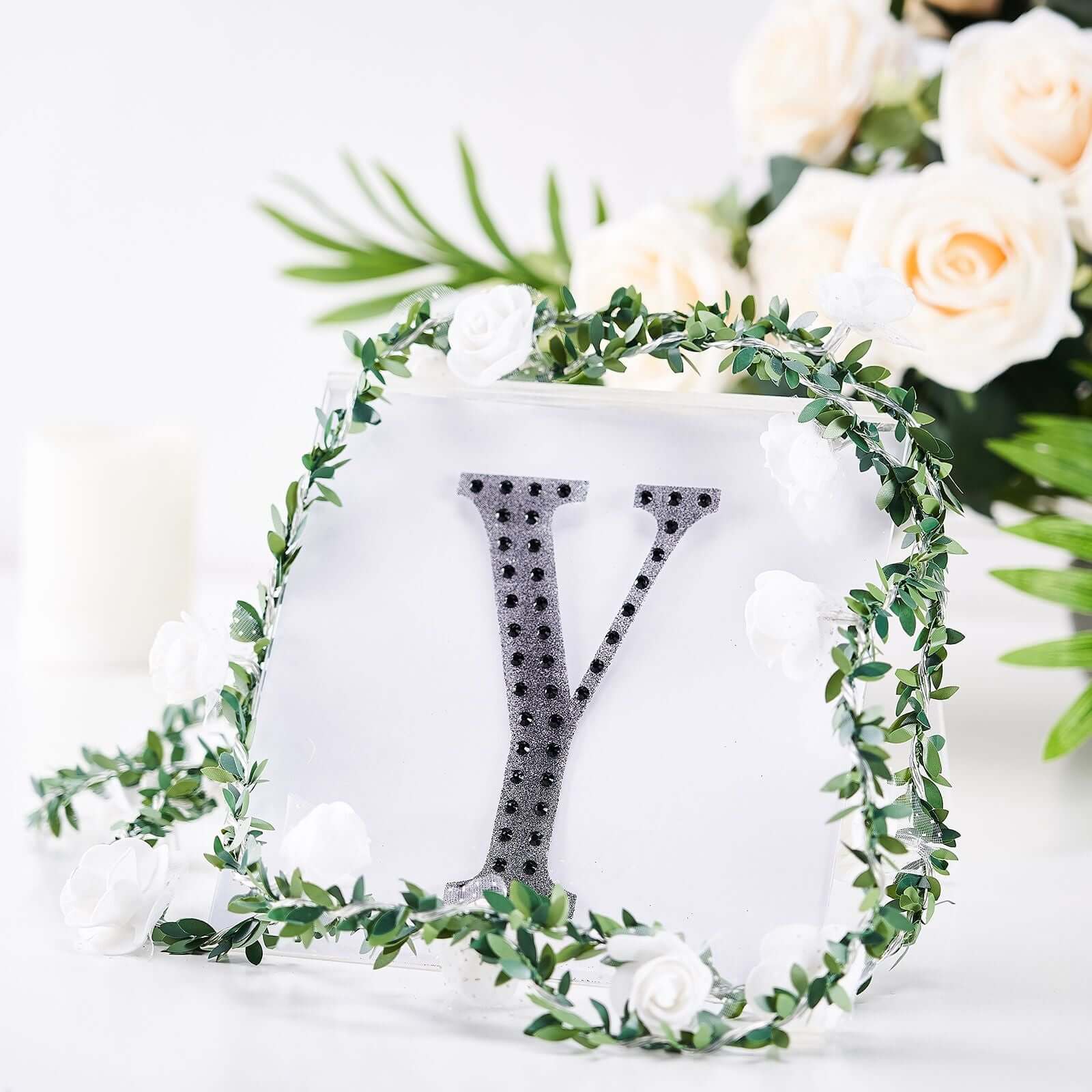 Decorative Rhinestone Alphabet "Y" Letter Stickers 6", Black Glitter Adhesive Craft Letters - DIY Sparkle Embellishments - Image 7