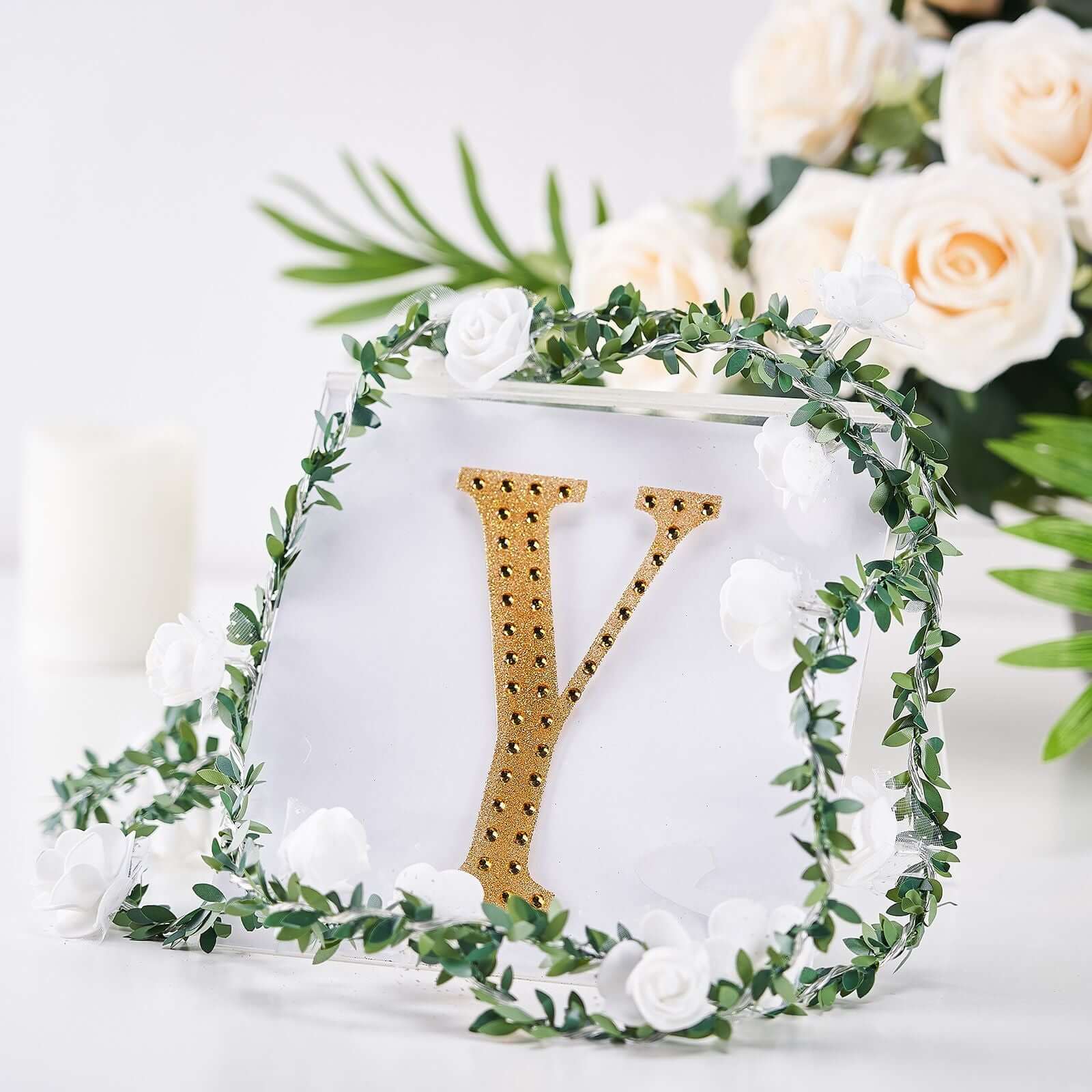 Decorative Rhinestone Alphabet "Y" Letter Stickers 6", Gold Glitter Adhesive Craft Letters - DIY Sparkle Embellishments - Image 2