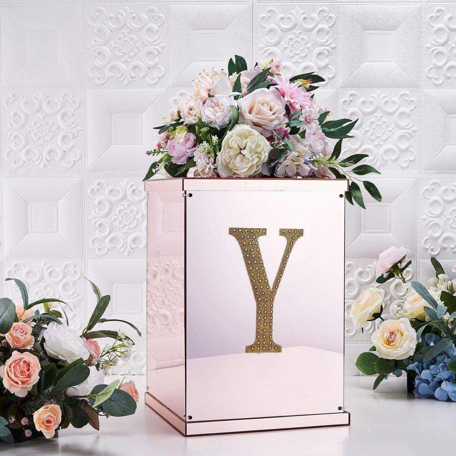 Decorative Rhinestone Alphabet "Y" Letter Stickers 8", Gold Glitter Adhesive Craft Letters - DIY Sparkle Embellishments - Image 2