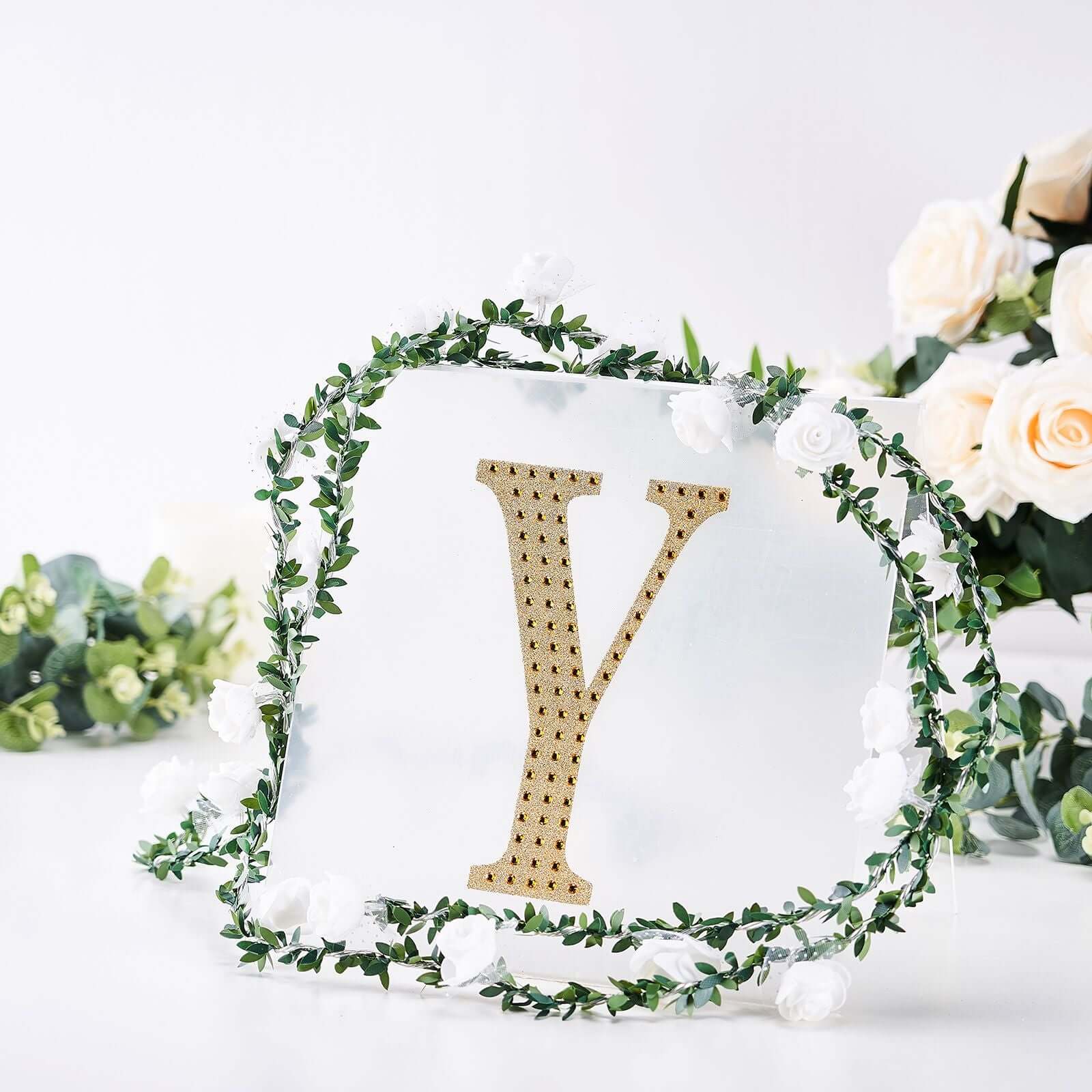 Decorative Rhinestone Alphabet "Y" Letter Stickers 8", Gold Glitter Adhesive Craft Letters - DIY Sparkle Embellishments - Image 7